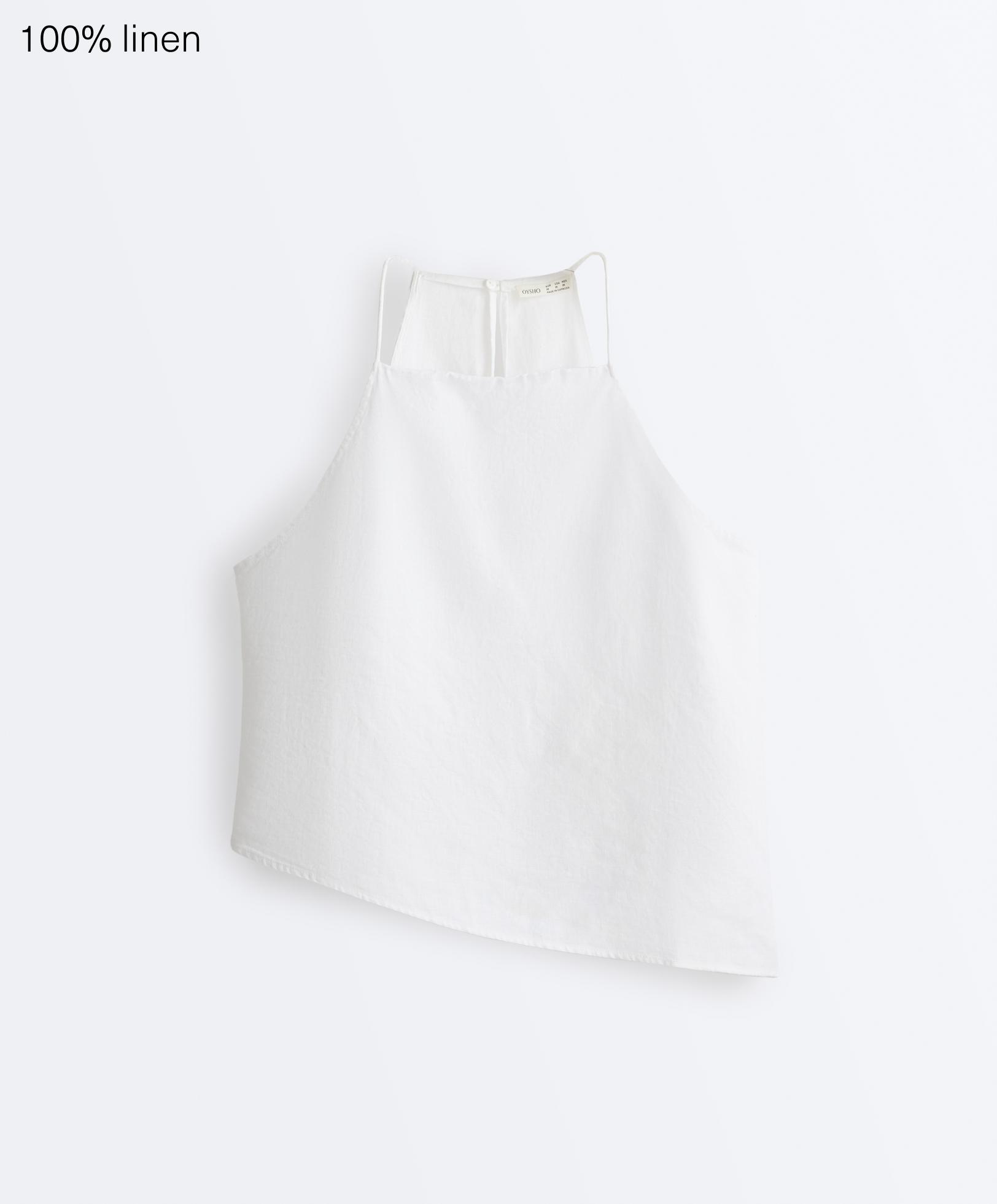 Asymmetric 100% linen sleeveless top