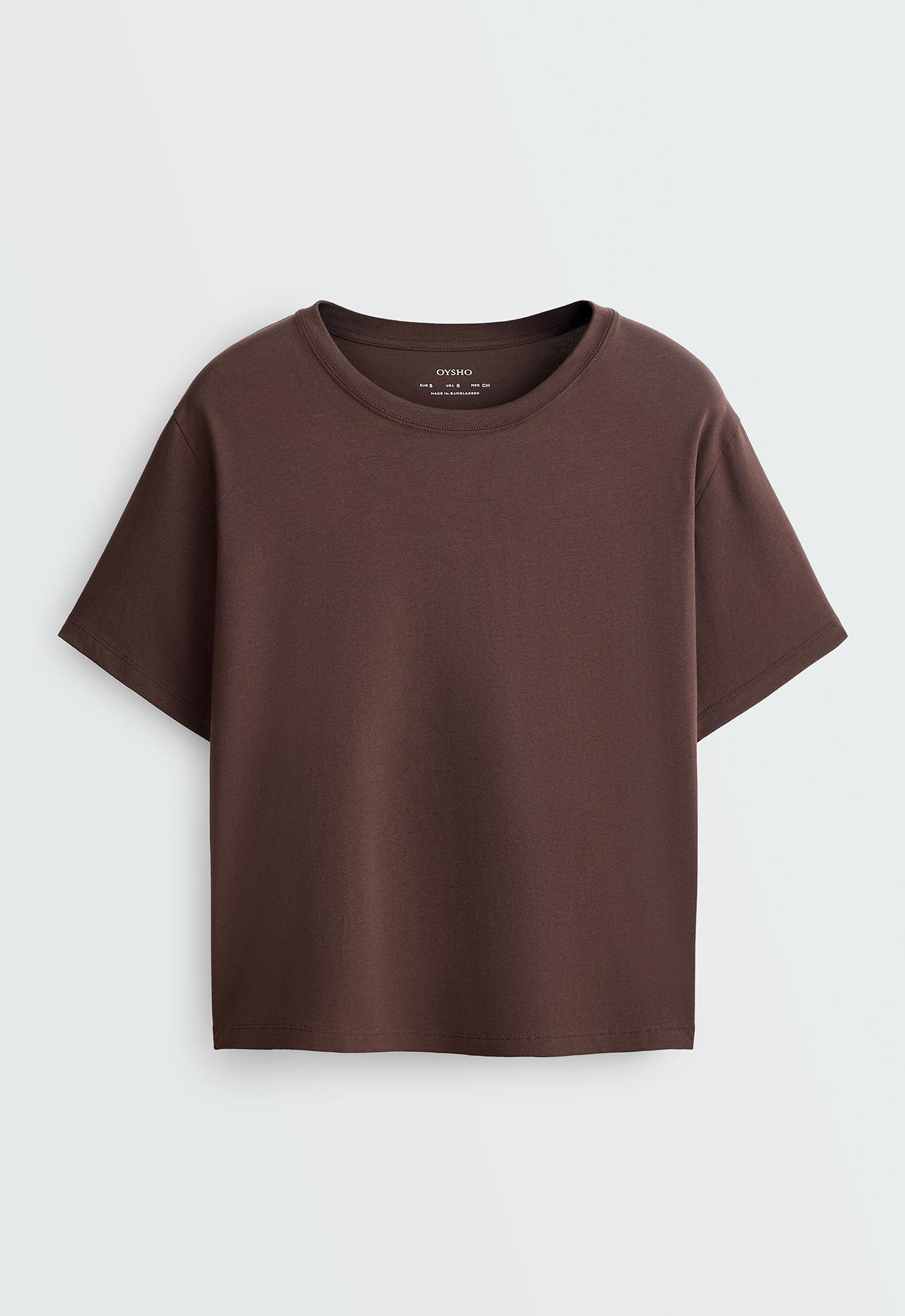Boxy short-sleeved cotton blend T-shirt — DARK BROWN