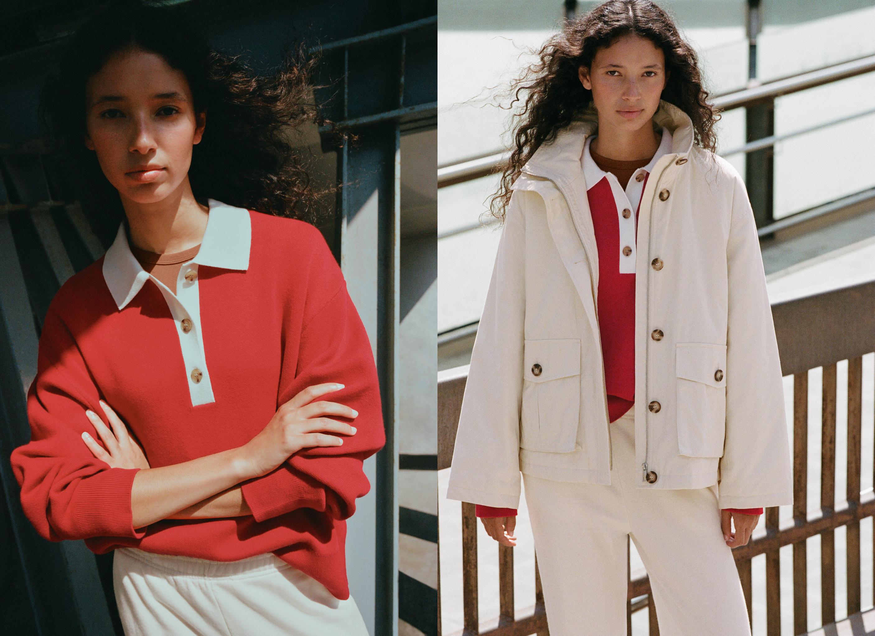 Contrast knit polo jumper — STRAWBERRY