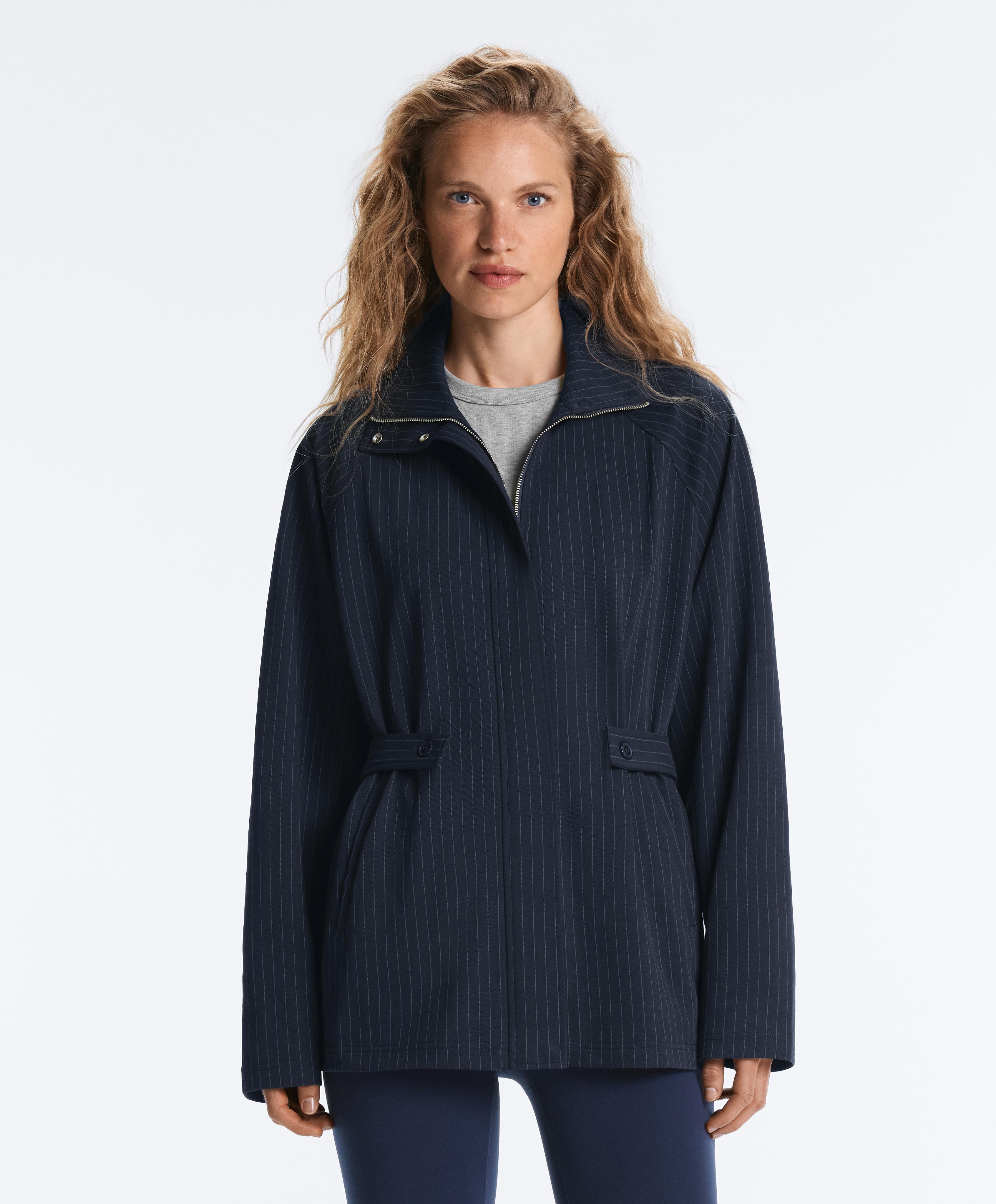 Long pinstripe cotton jacket — NAVY BLUE