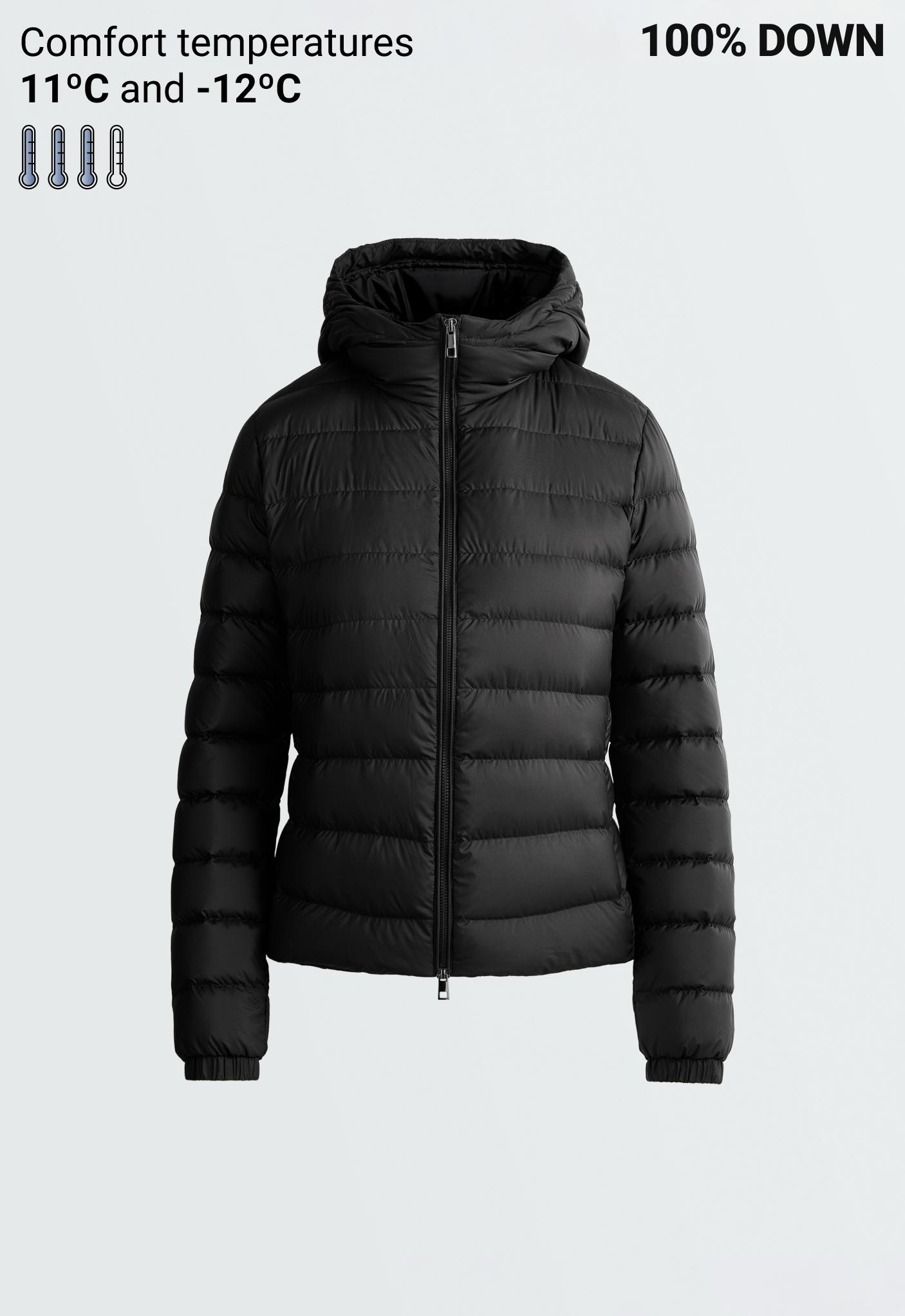 Packable 100% down short puffer jacket — BLACK