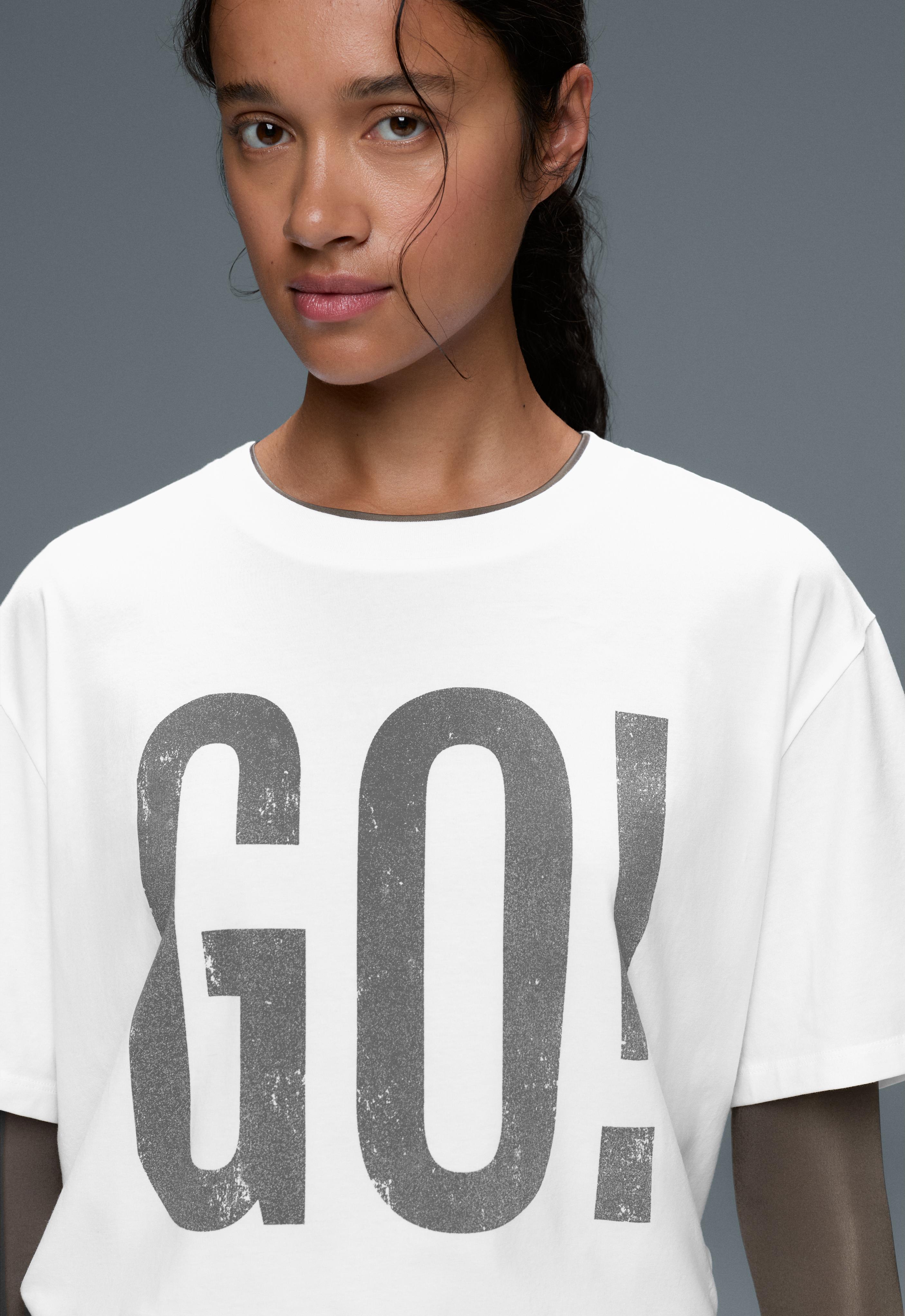 Boxy cotton blend T-shirt with print