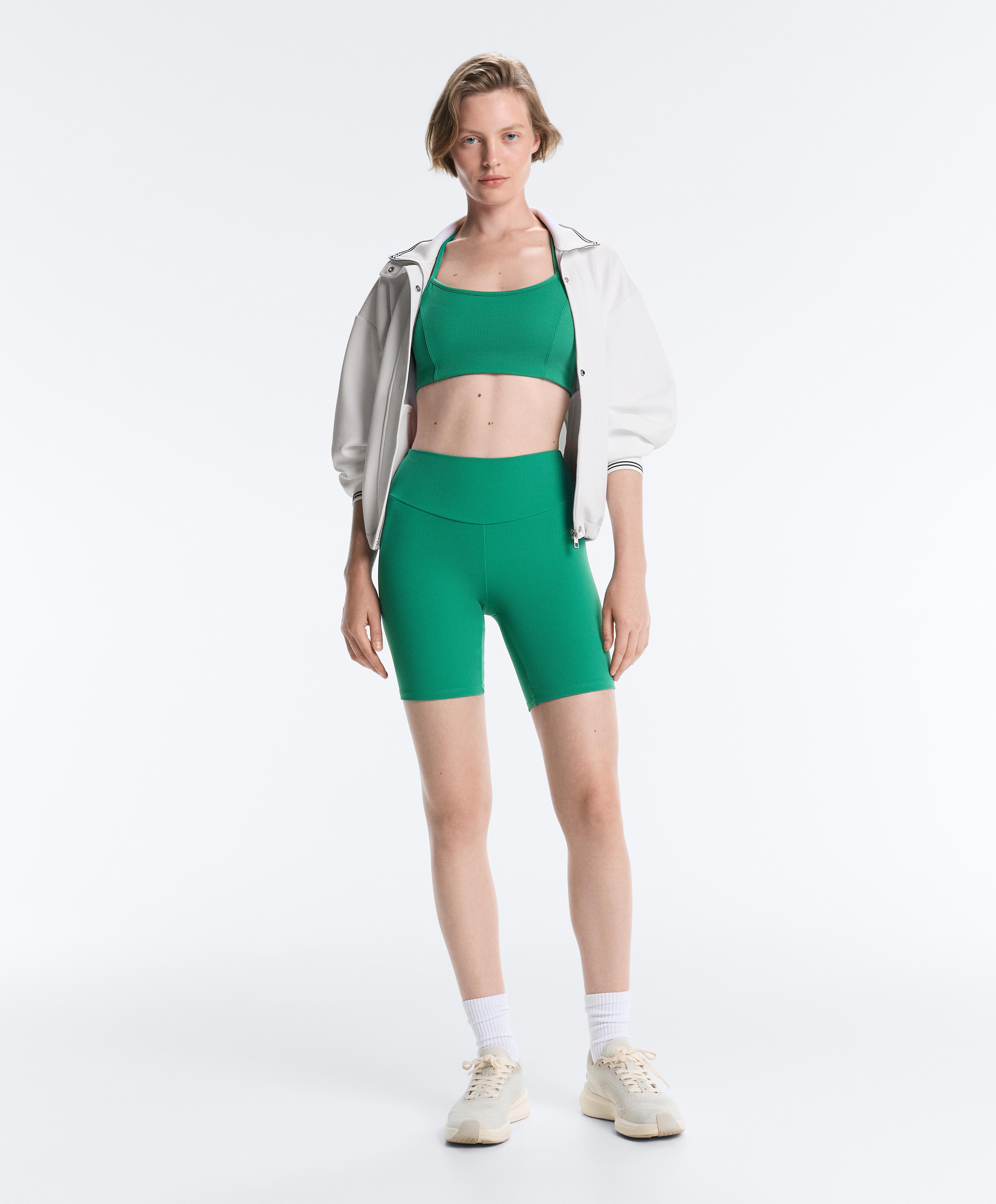 High-rise 20cm piqué biker leggings — MID-GREEN MELANGE