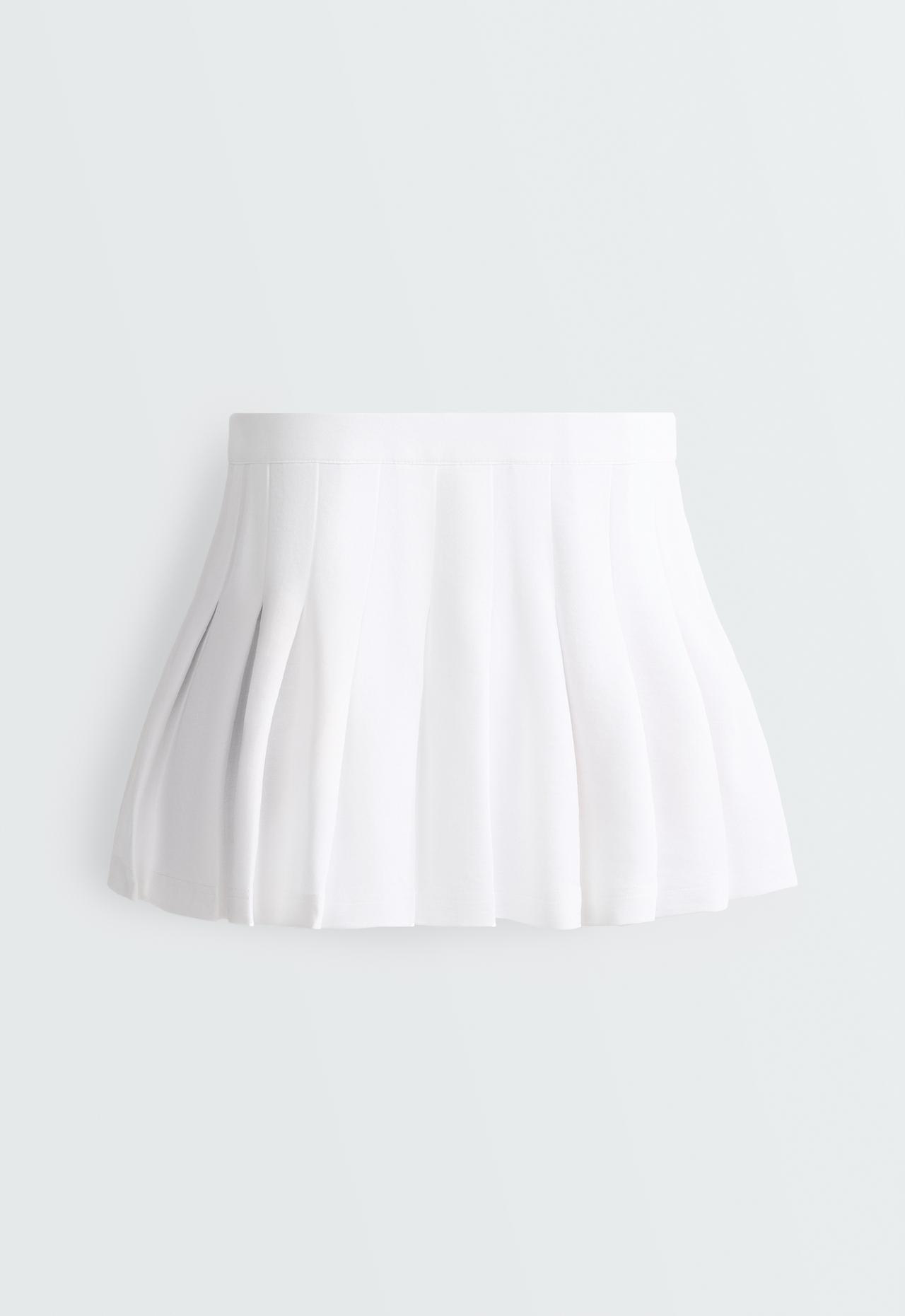 Cotton piqué pleated mini skirt — WHITE