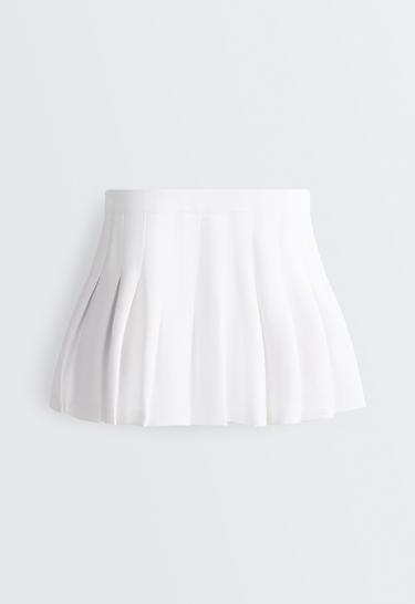 Cotton piqué pleated mini skirt — WHITE  8