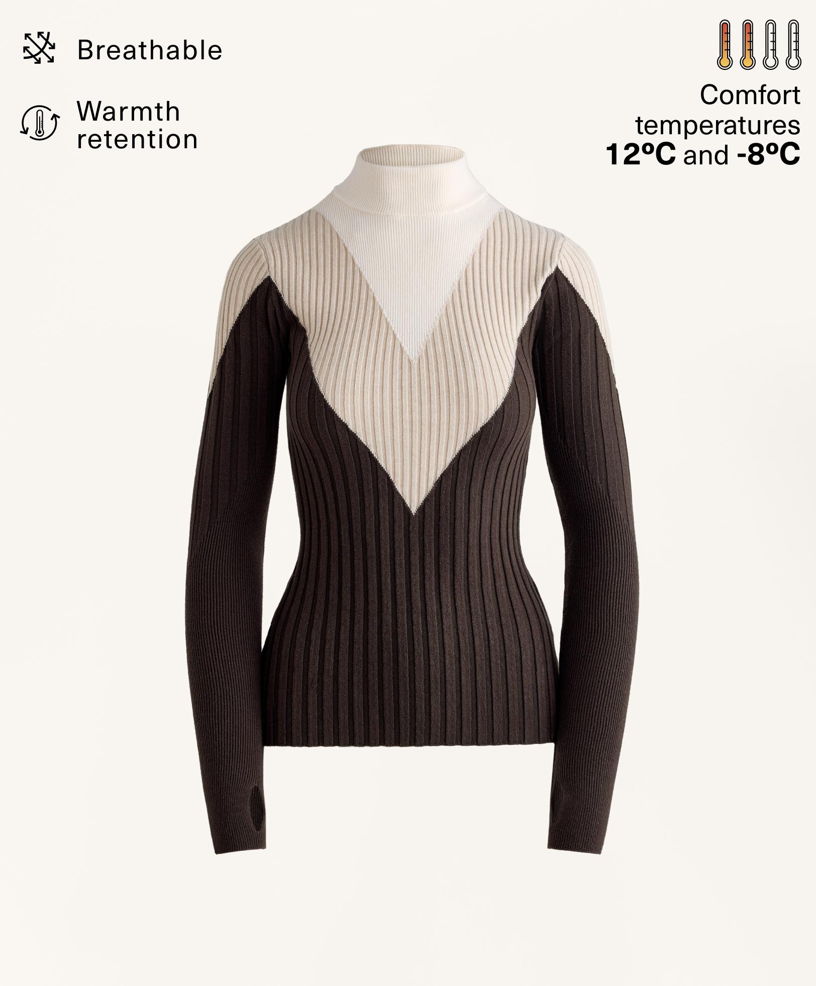 Thermal base layer rib knit T-shirt with contrasting high neck