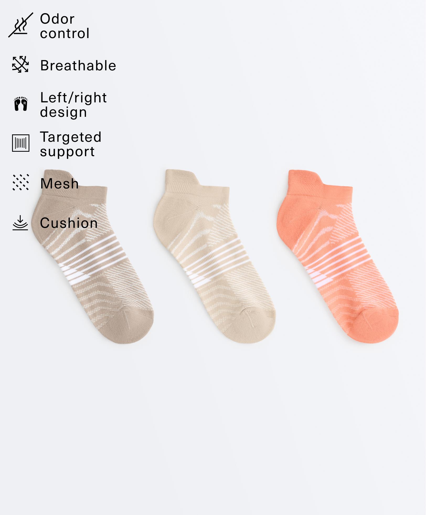 3 pairs of polyamide blend sports sneaker socks with heel tab — PASTEL CORAL