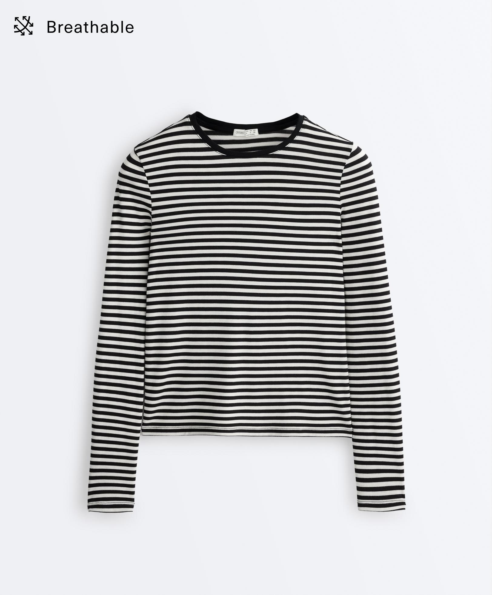 Fitted striped long sleeve T-shirt — BLACK