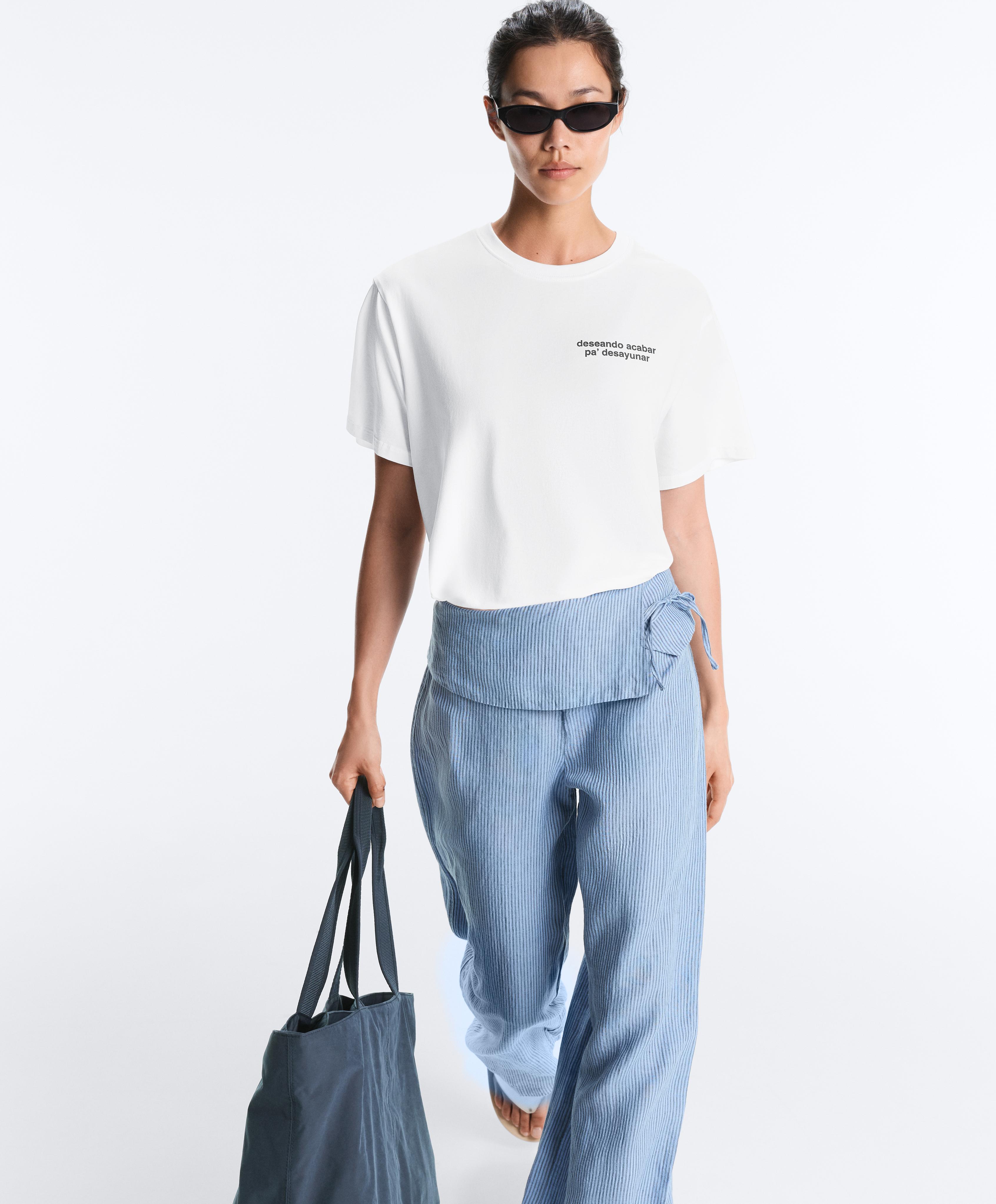 Boxy cotton blend T-shirt with slogan — WHITE 