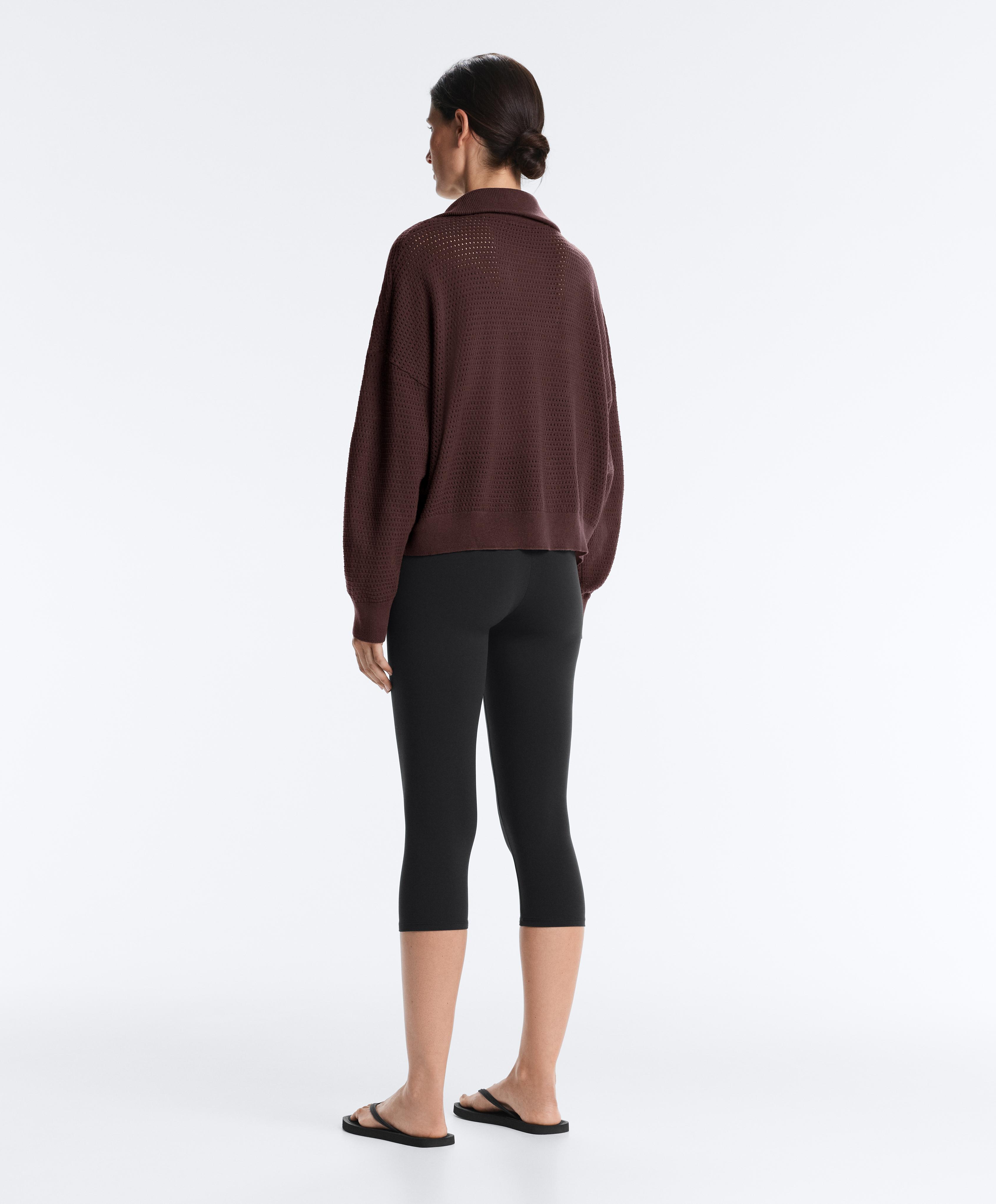 Cotton-blend open knit jumper — CHOCOLATE