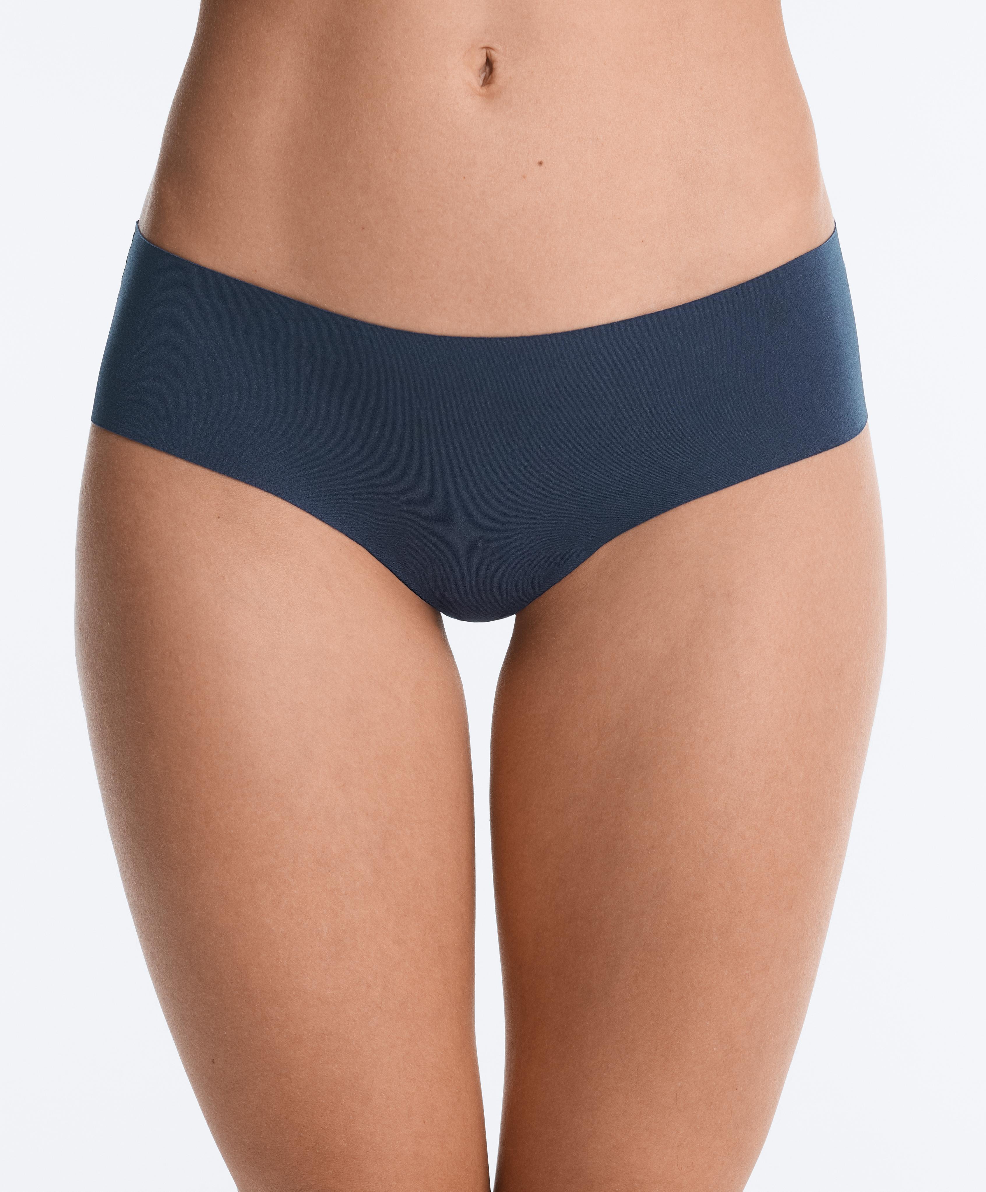 5 laser-cut invisible polyamide blend hipster briefs — MID GREY-BLUE