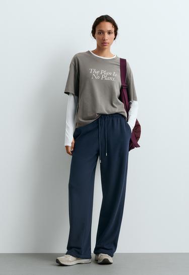 Boxy short-sleeved cotton blend T-shirt with slogan — CHARCOAL GREY 1