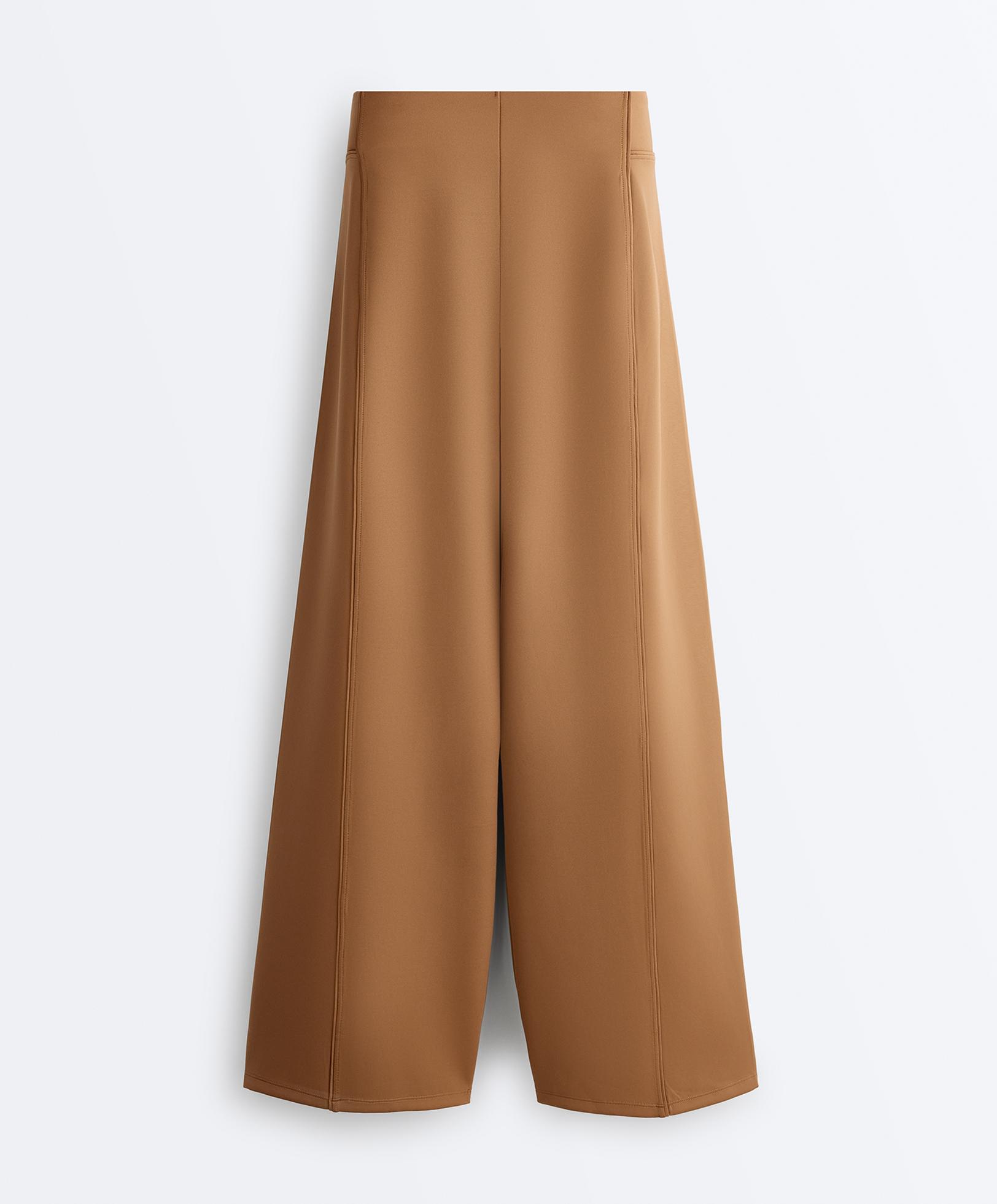 Neoprene effect high rise wide-leg trousers — PALE BROWN