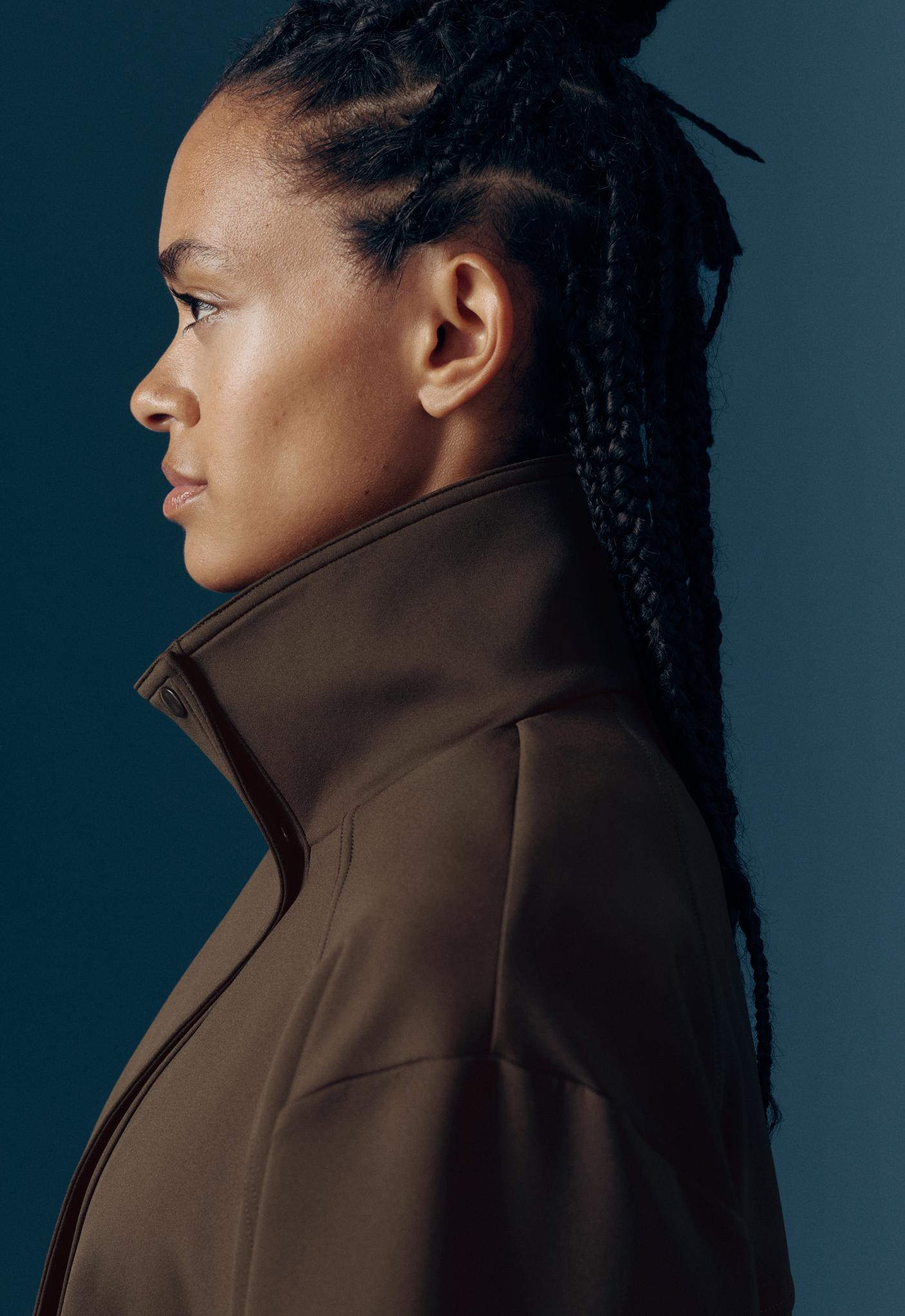 Neoprene-effect double-collar jacket — BROWN