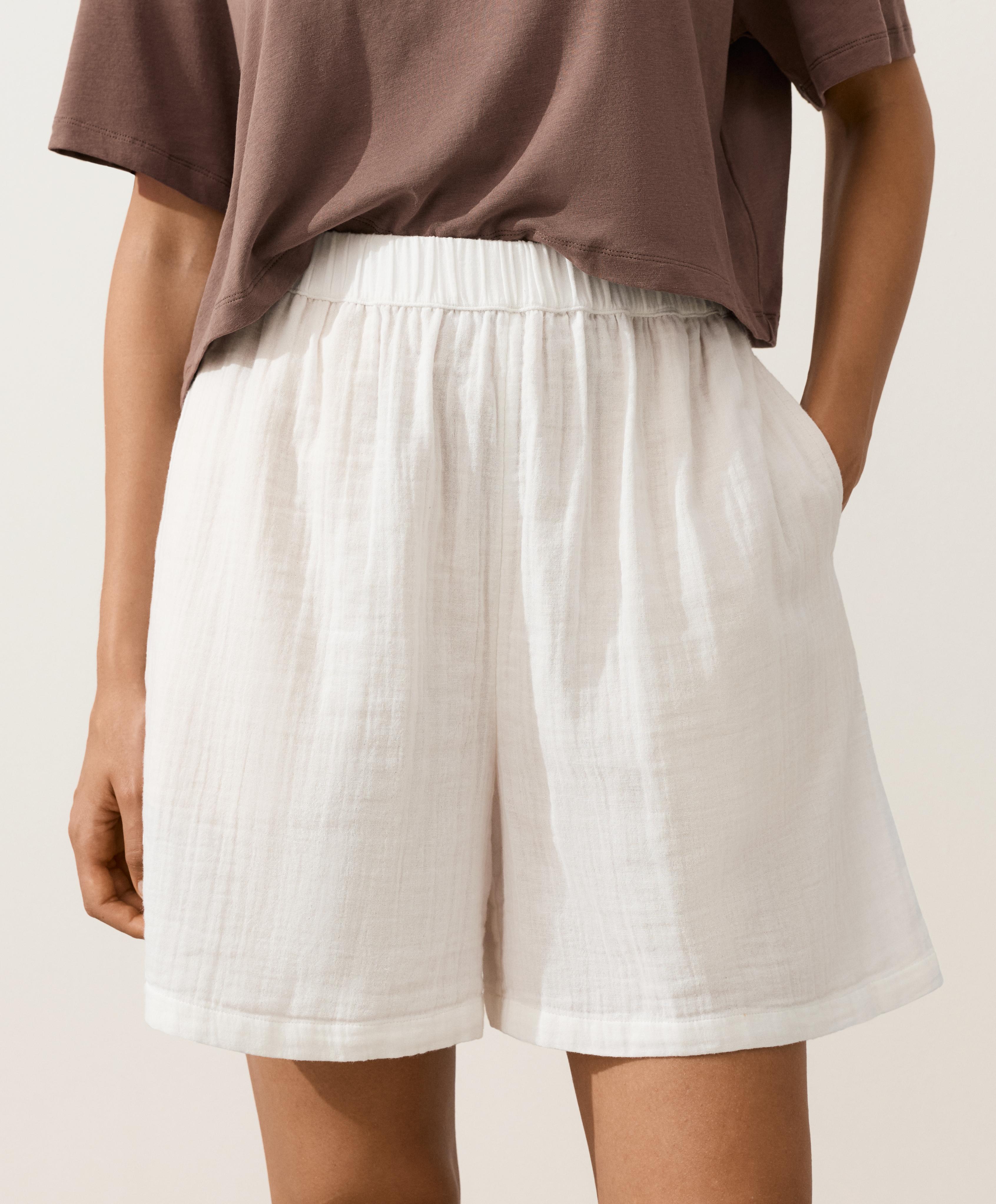 100% cotton gauze bermuda shorts — WHITE