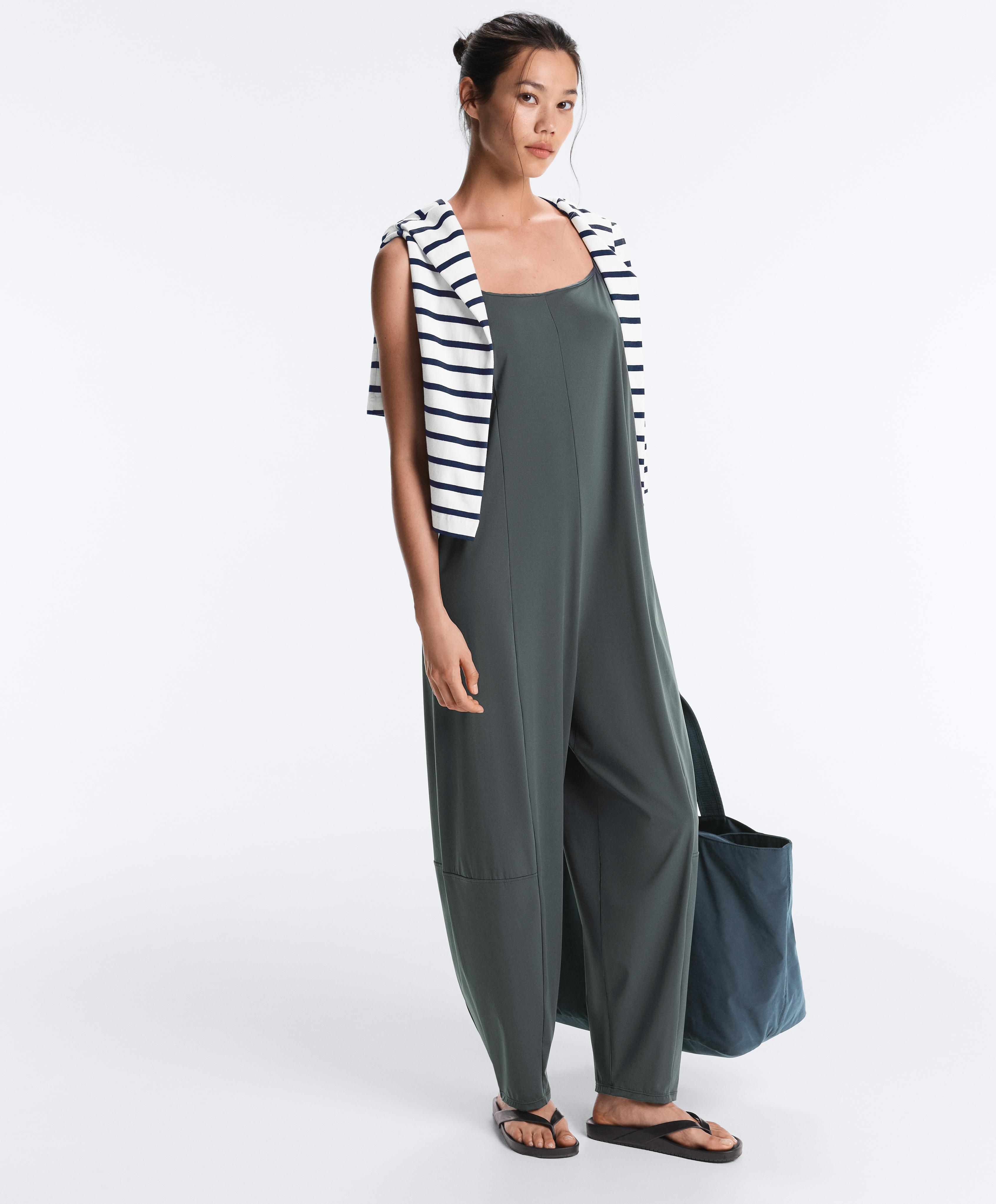Light Touch wide long jumpsuit — STEEL GREY