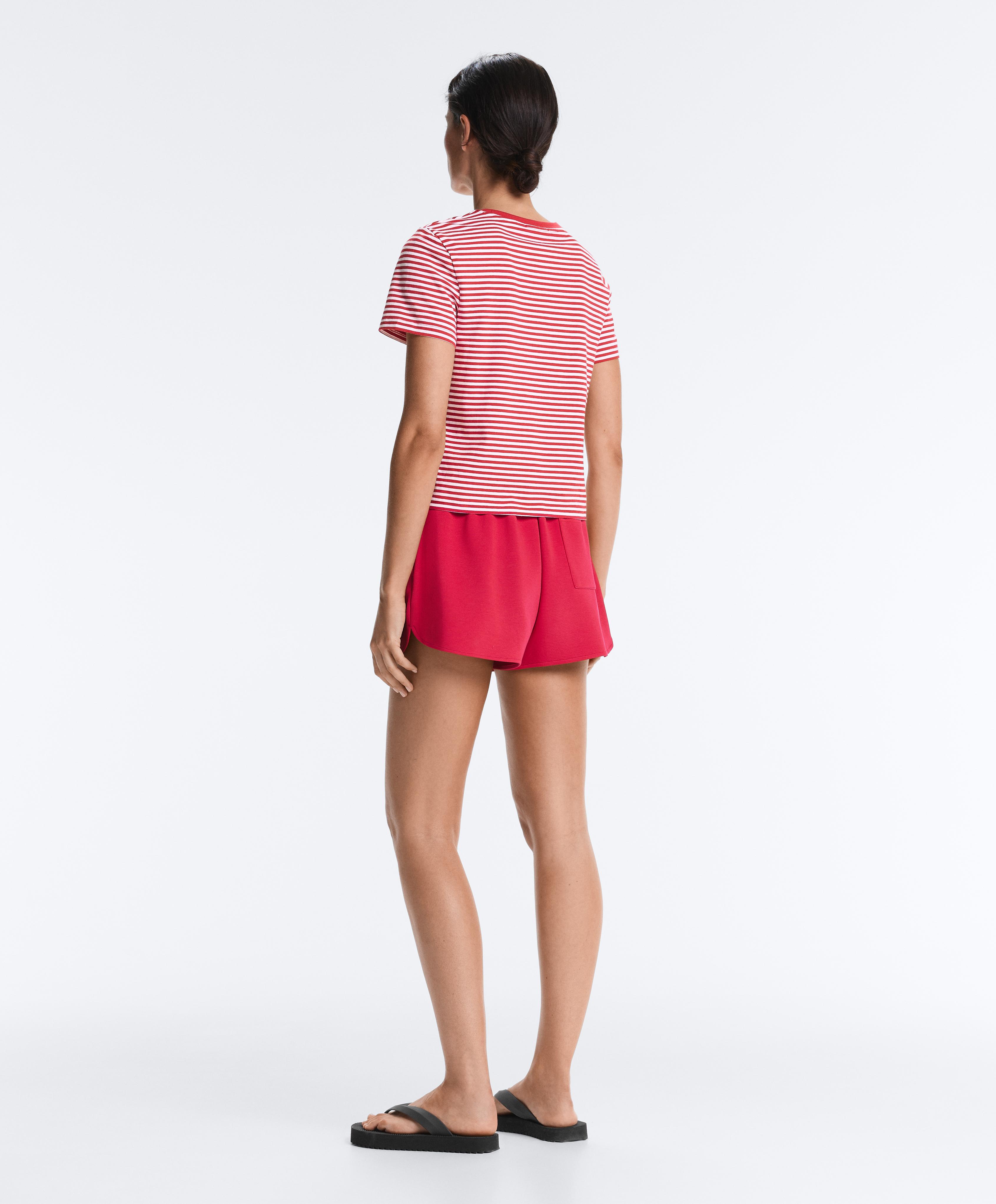 Regular fit striped cotton-blend short-sleeved T-shirt — RED