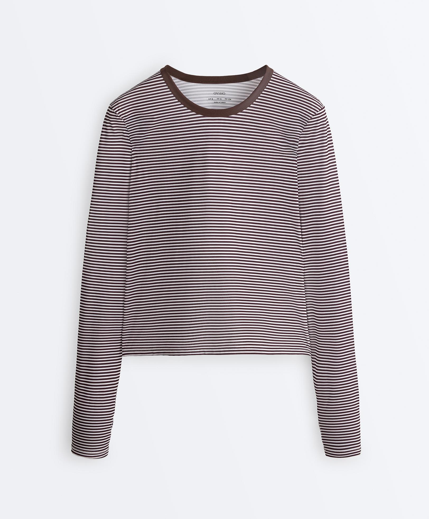 Striped long-sleeved technical T-shirt — BROWN
