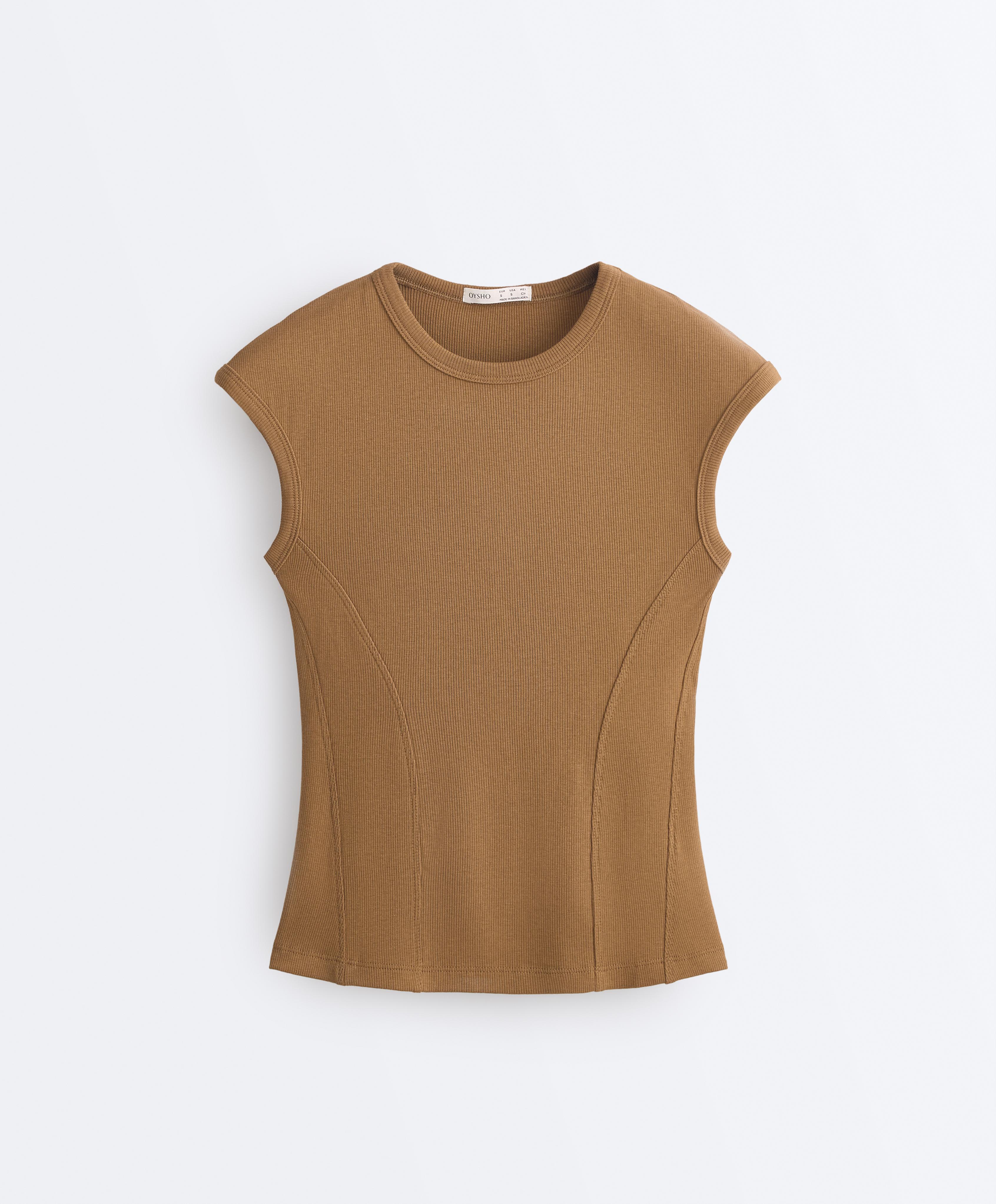 Short-sleeved rib top with cotton and modal — COPPER
