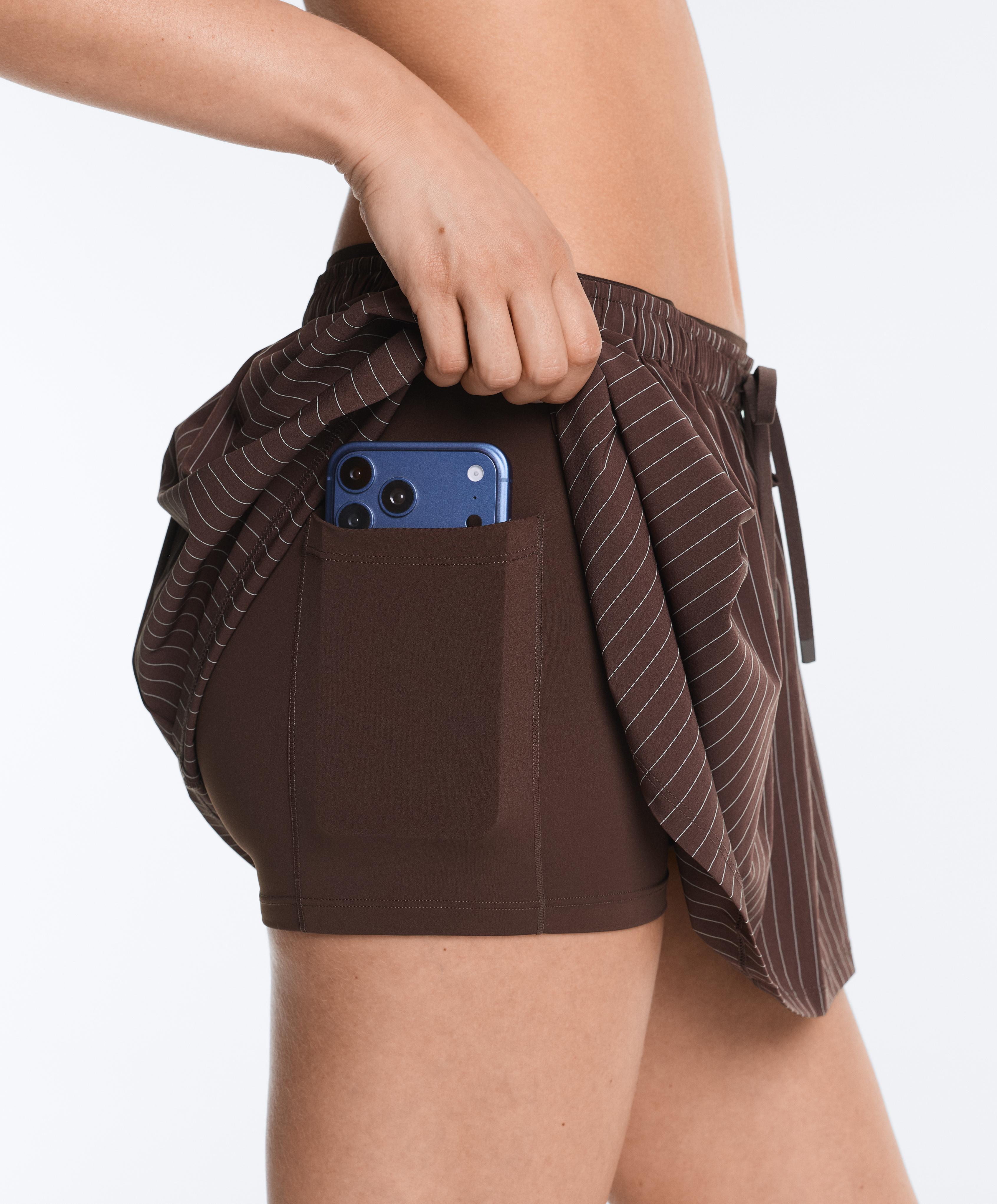 Pinstripe double-waist mini skirt — CHOCOLATE