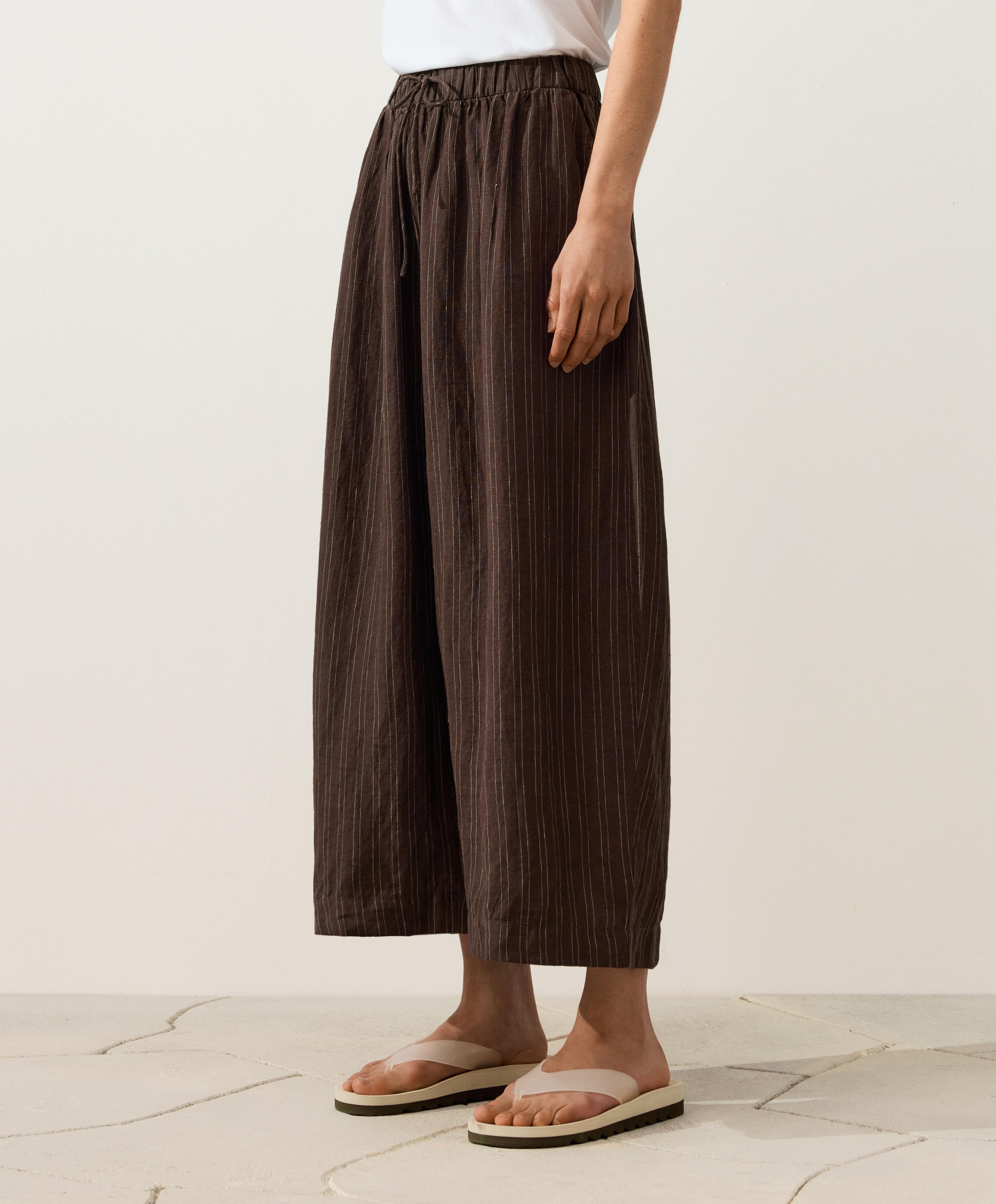 Striped 100% linen balloon crop trousers — EARTH