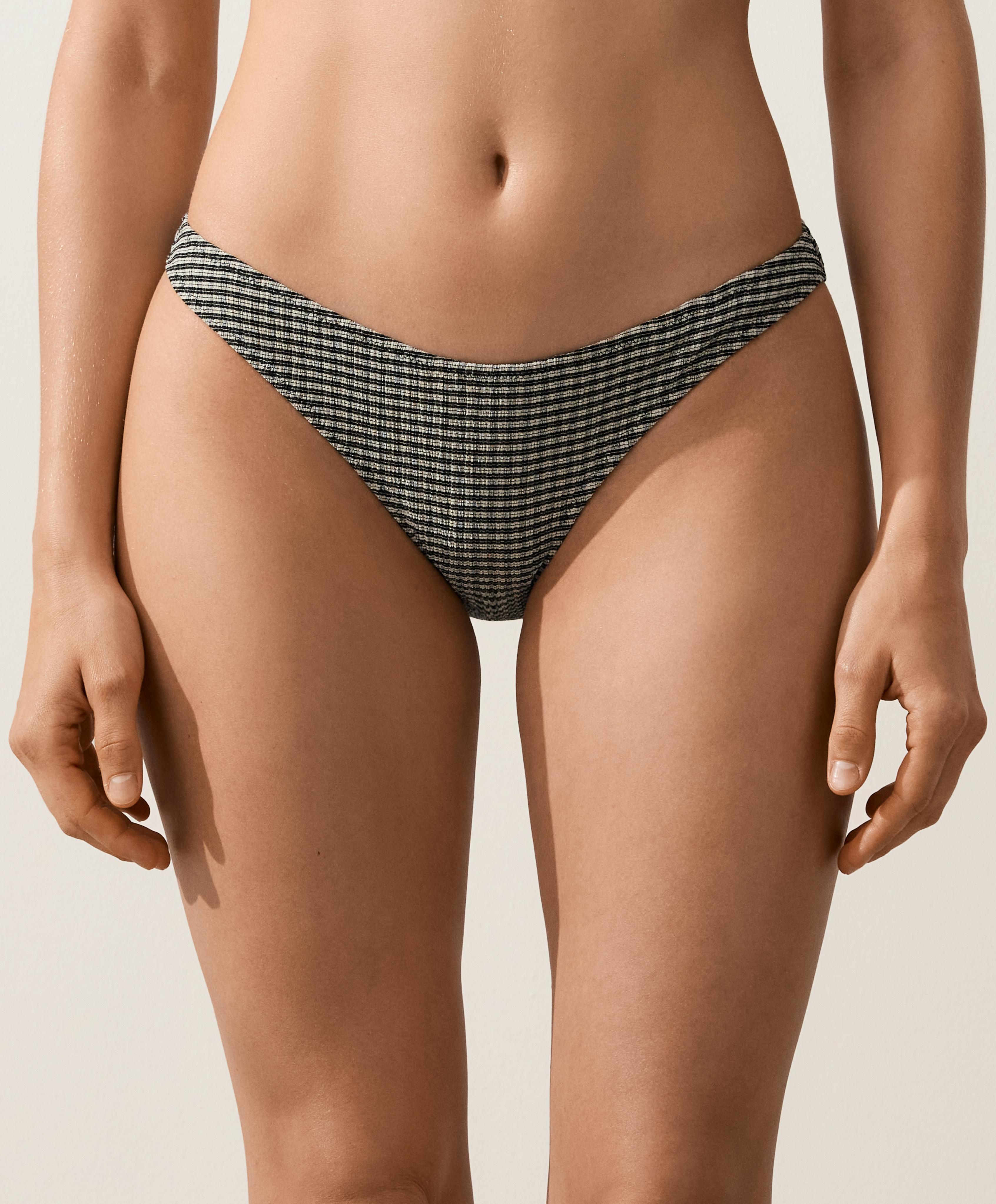 Mini check U-cut medium-coverage bikini briefs — BLACK