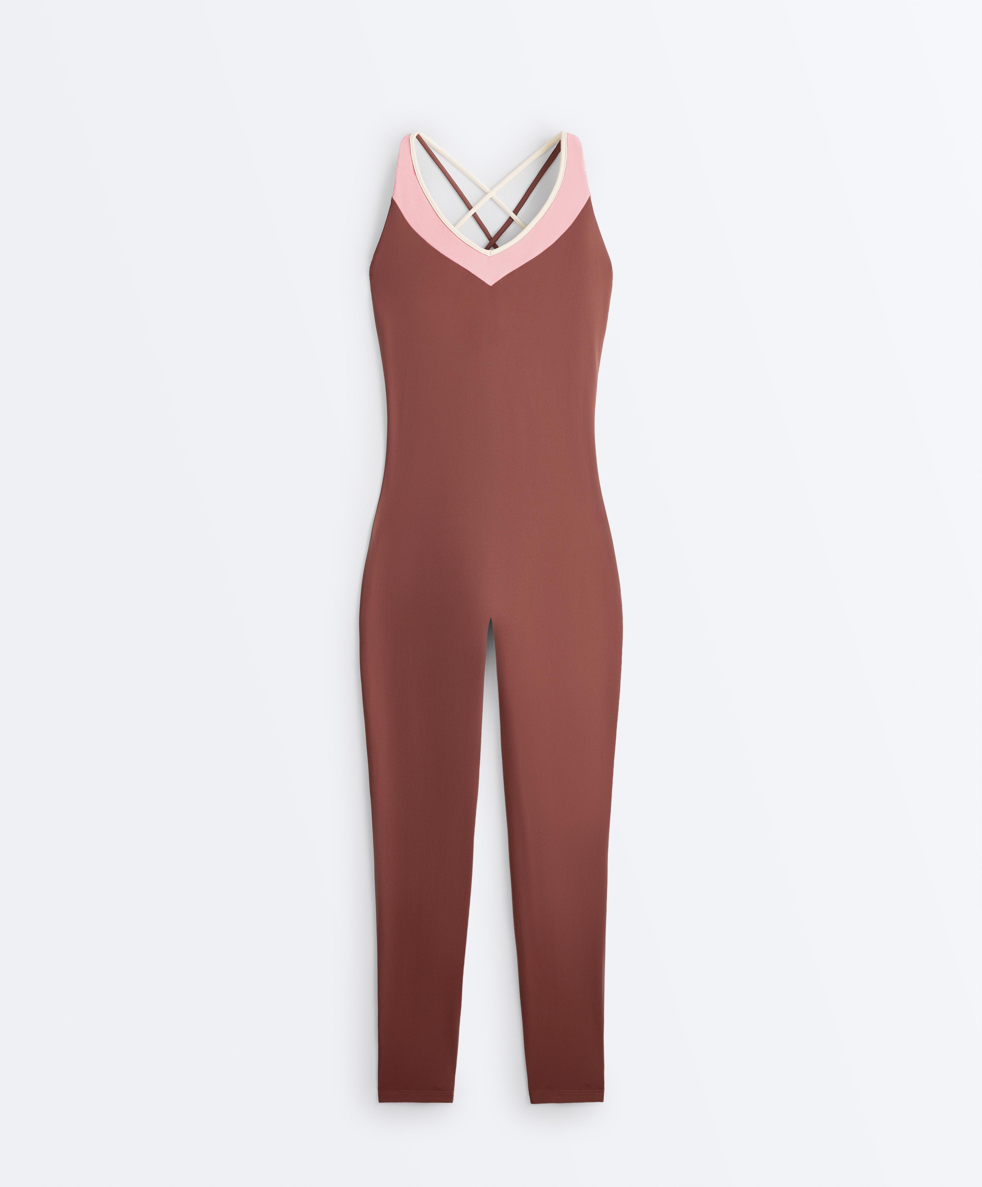 Comfortlux block long jumpsuit — MAHOGANY