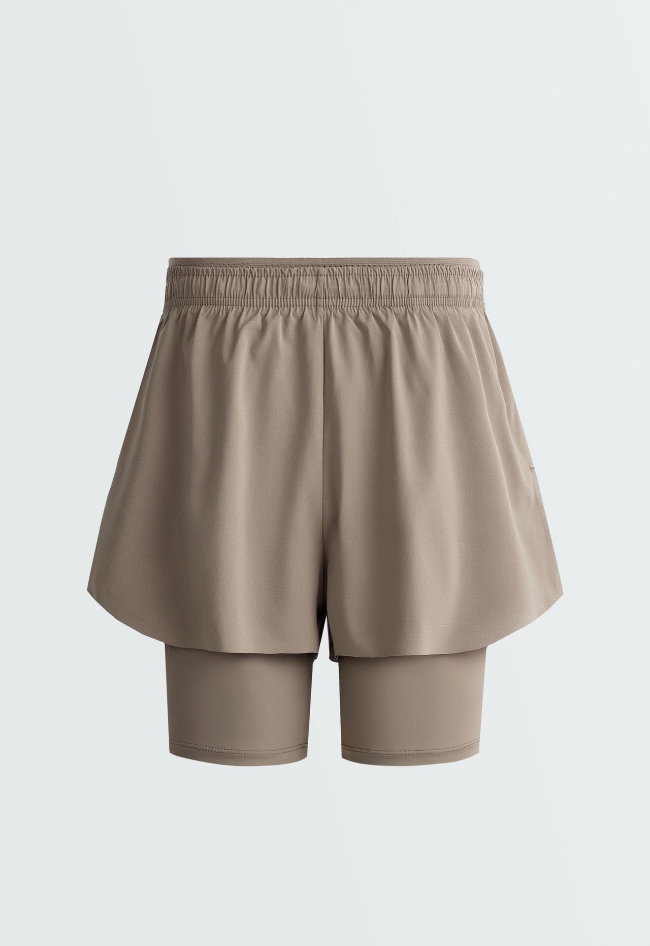 Technical mid rise 2-in-1 shorts — DARK MINK
