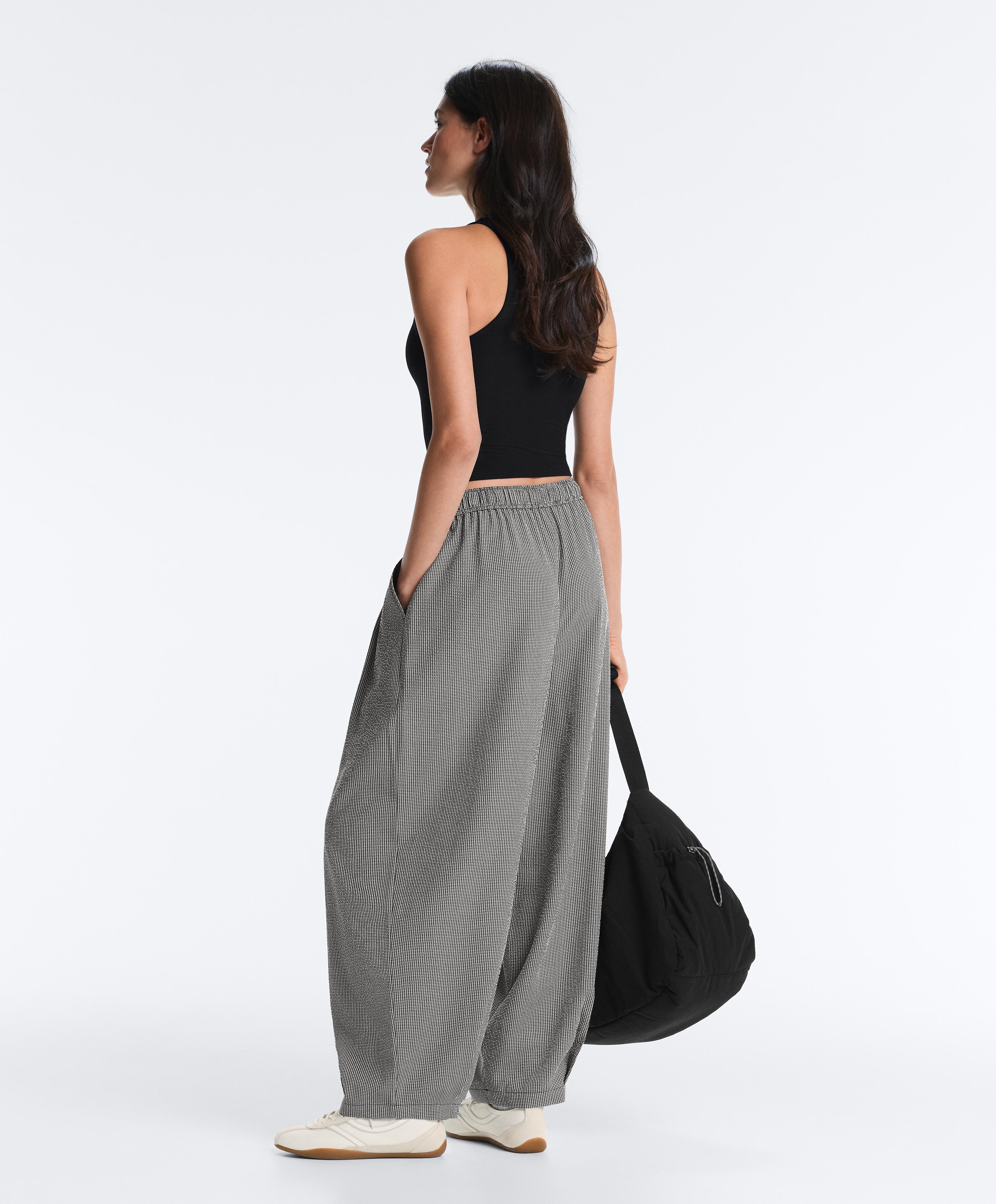 Gingham lyocell blend balloon trousers — DUSTY BLACK