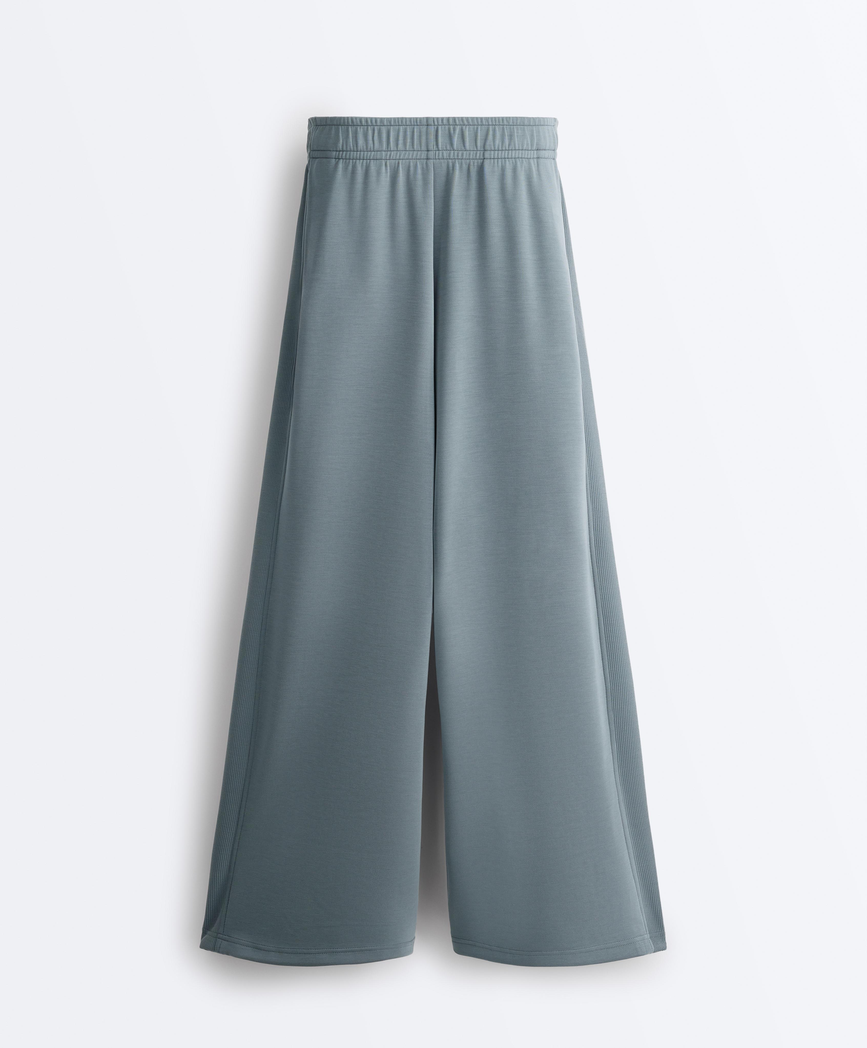 Side rib straight-leg trousers with soft-touch modal — DARK GREY-BLUE