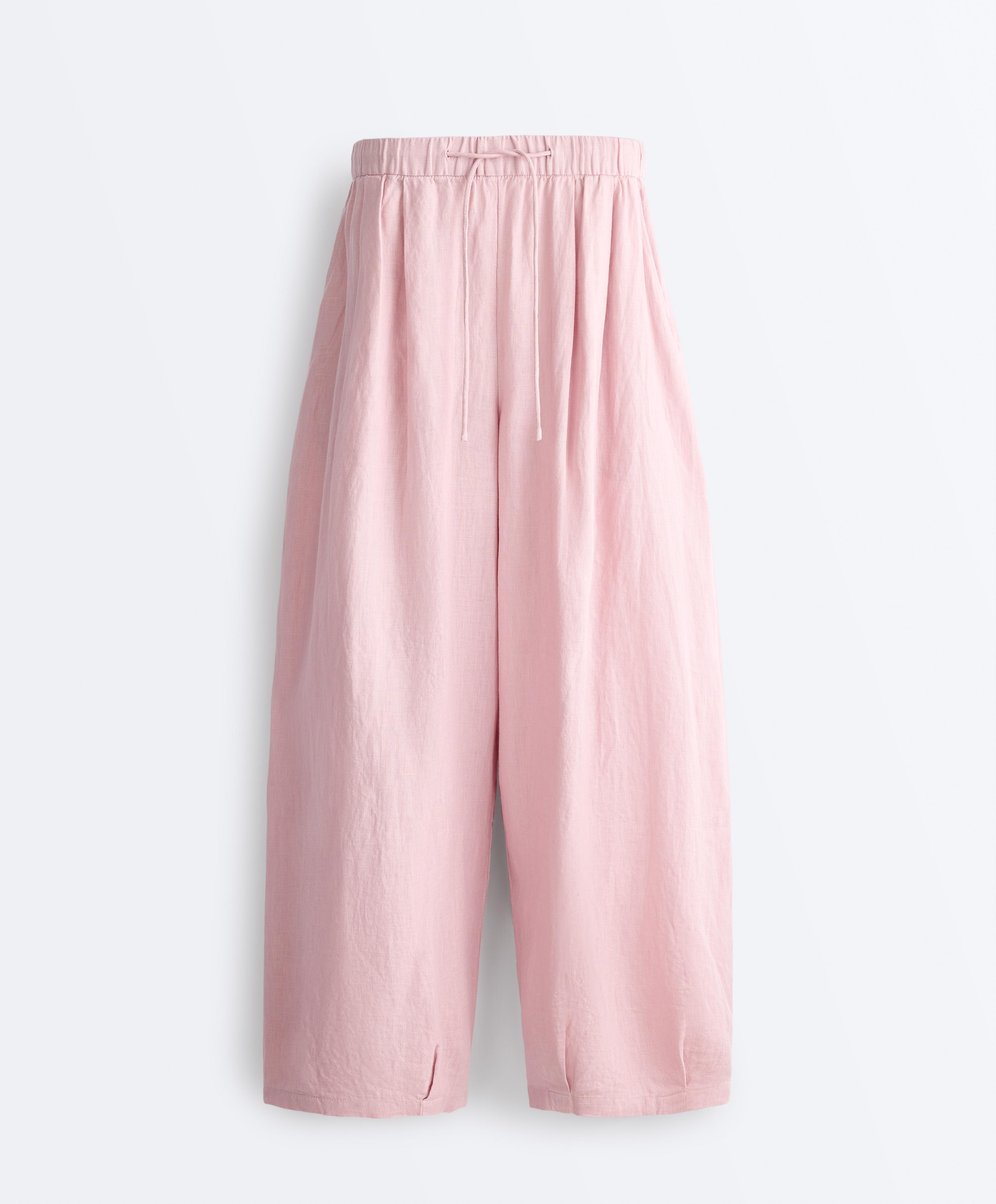 100% linen balloon trousers — DUSTY PINK