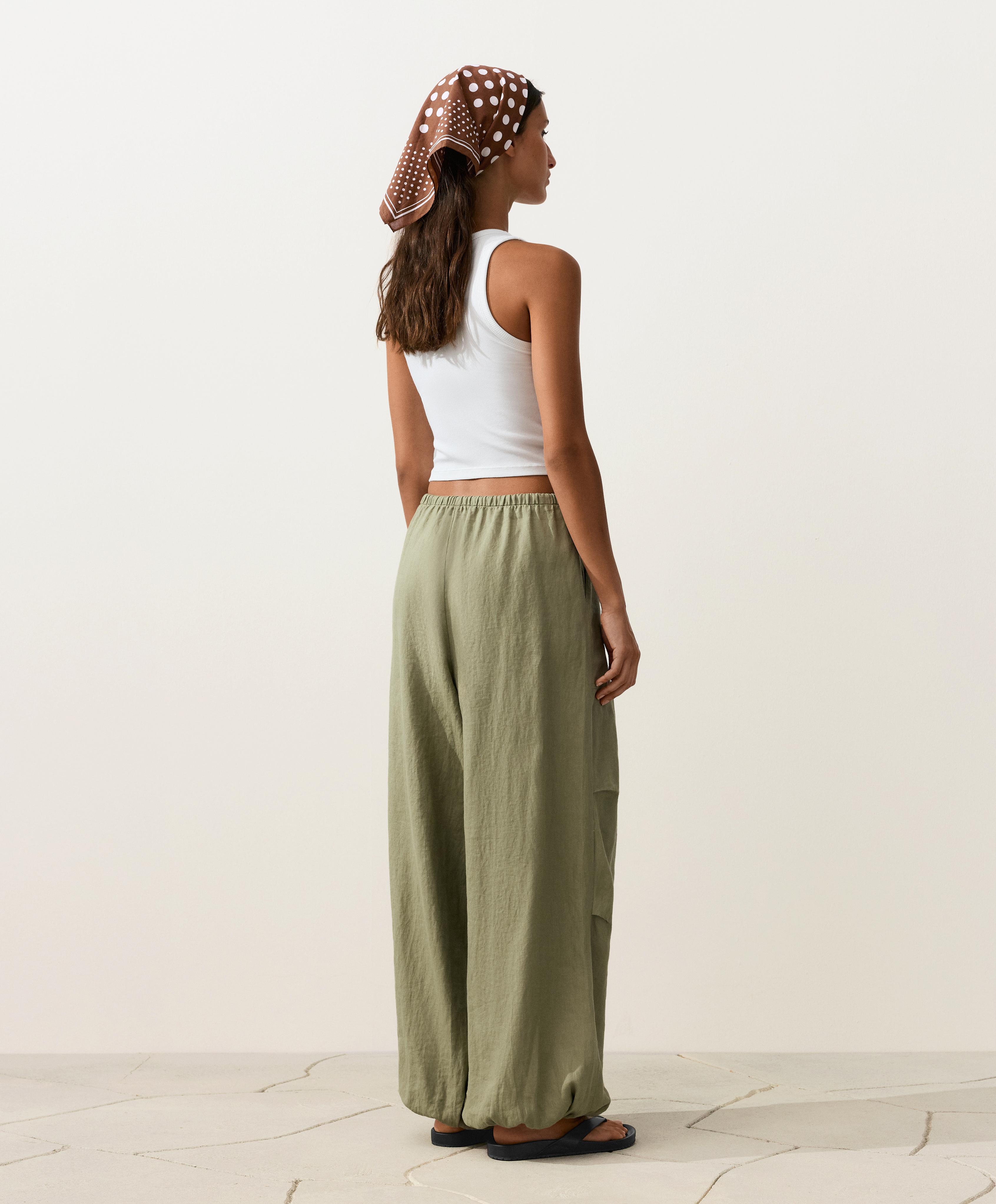 100% linen cargo bloomer trousers — YELLOW GREEN