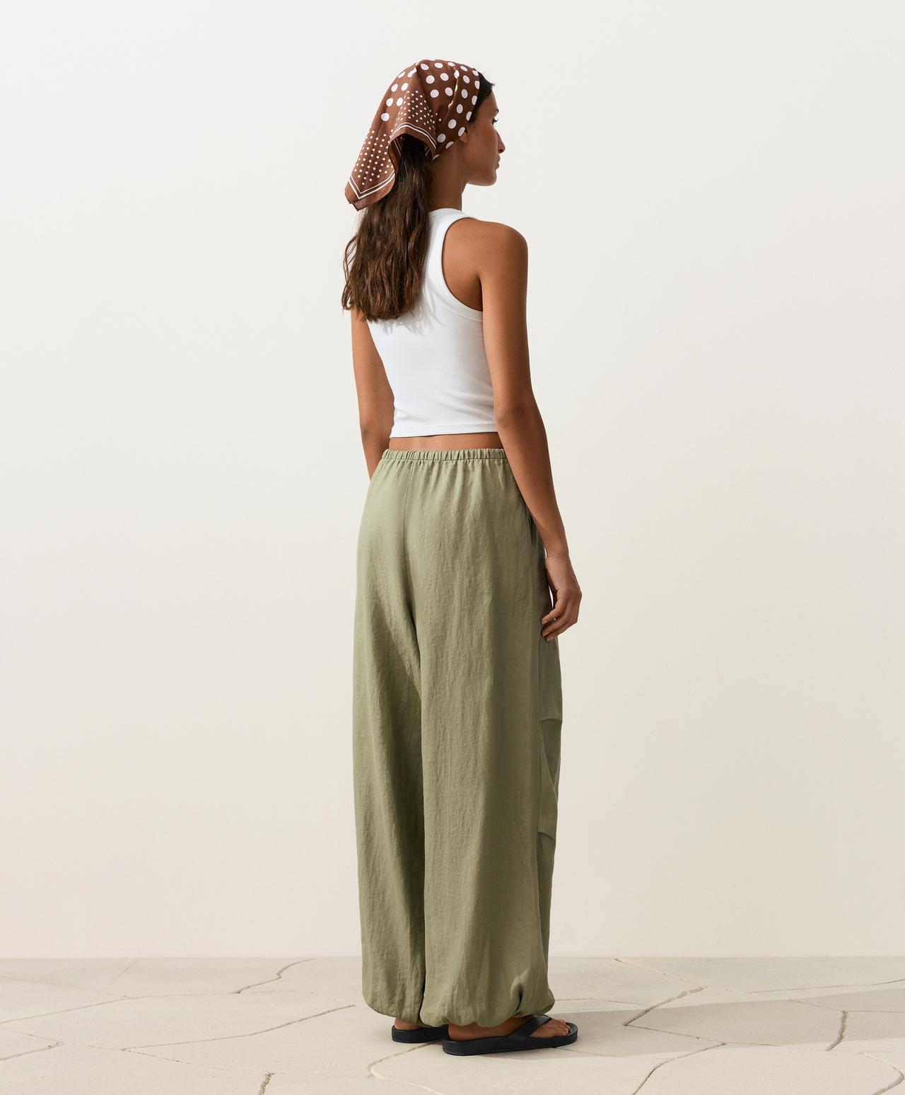 100% linen cargo bloomer trousers — YELLOW GREEN