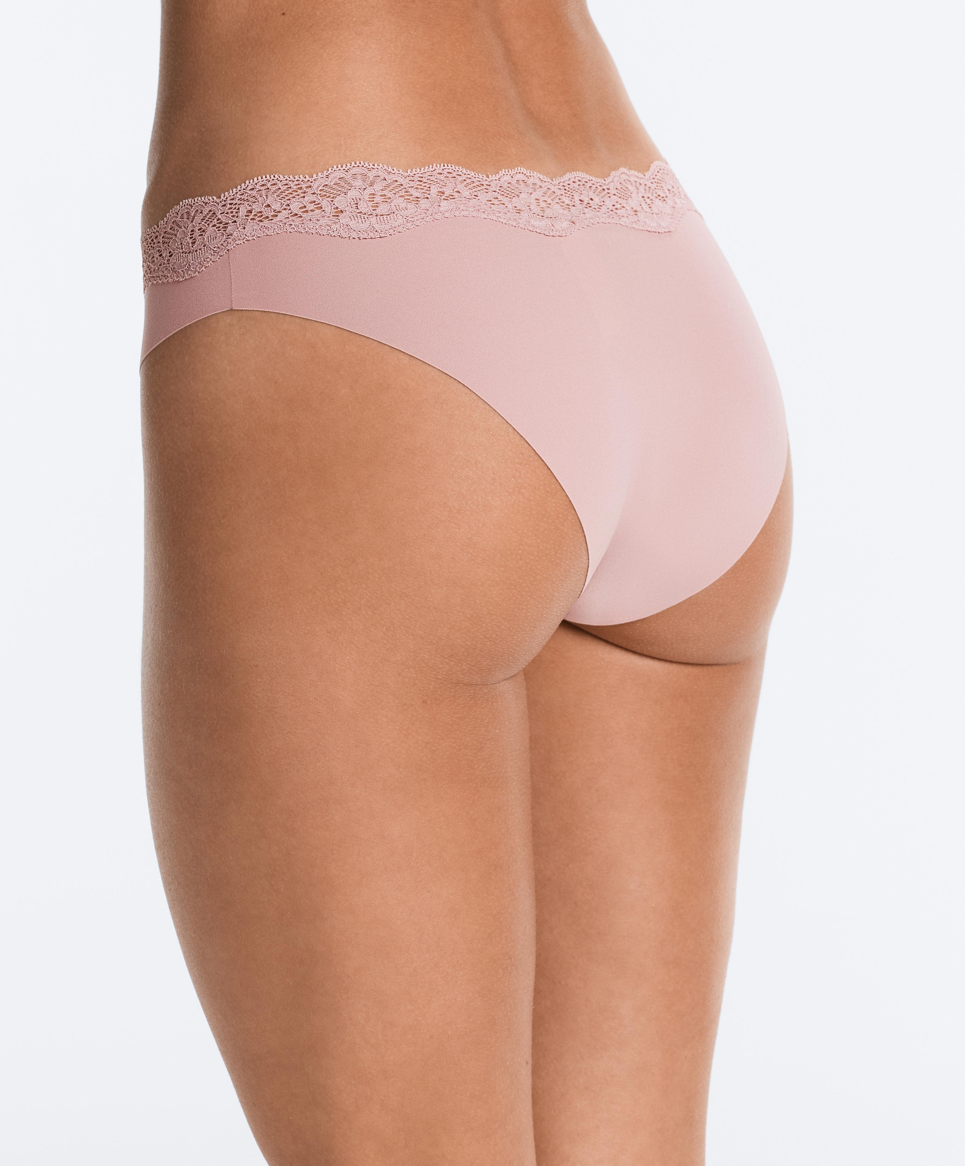 3 laser-cut lace and polyamide blend classic briefs — CHOCOLATE