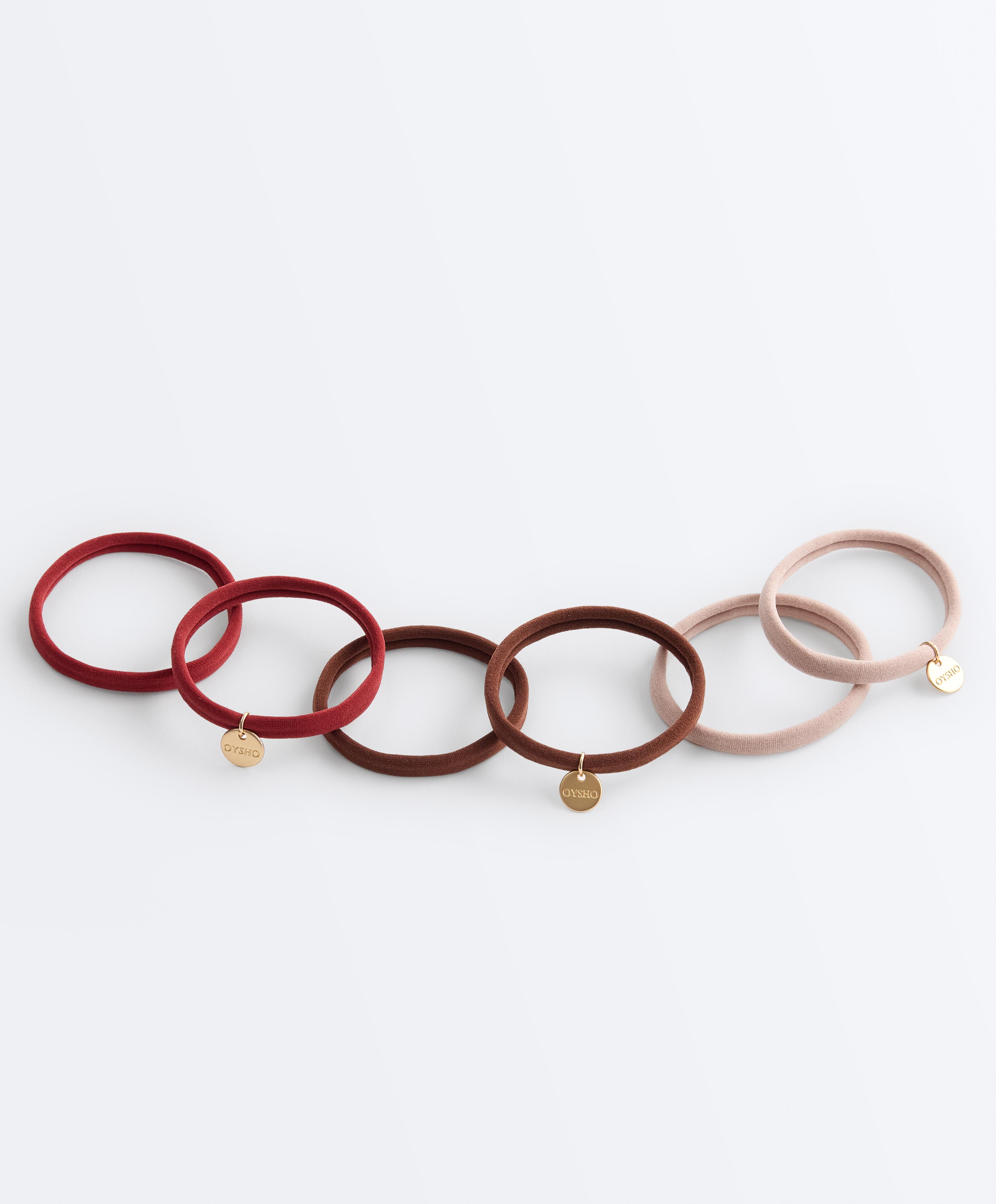 6 Oysho plaque hair ties — DARK BROWN