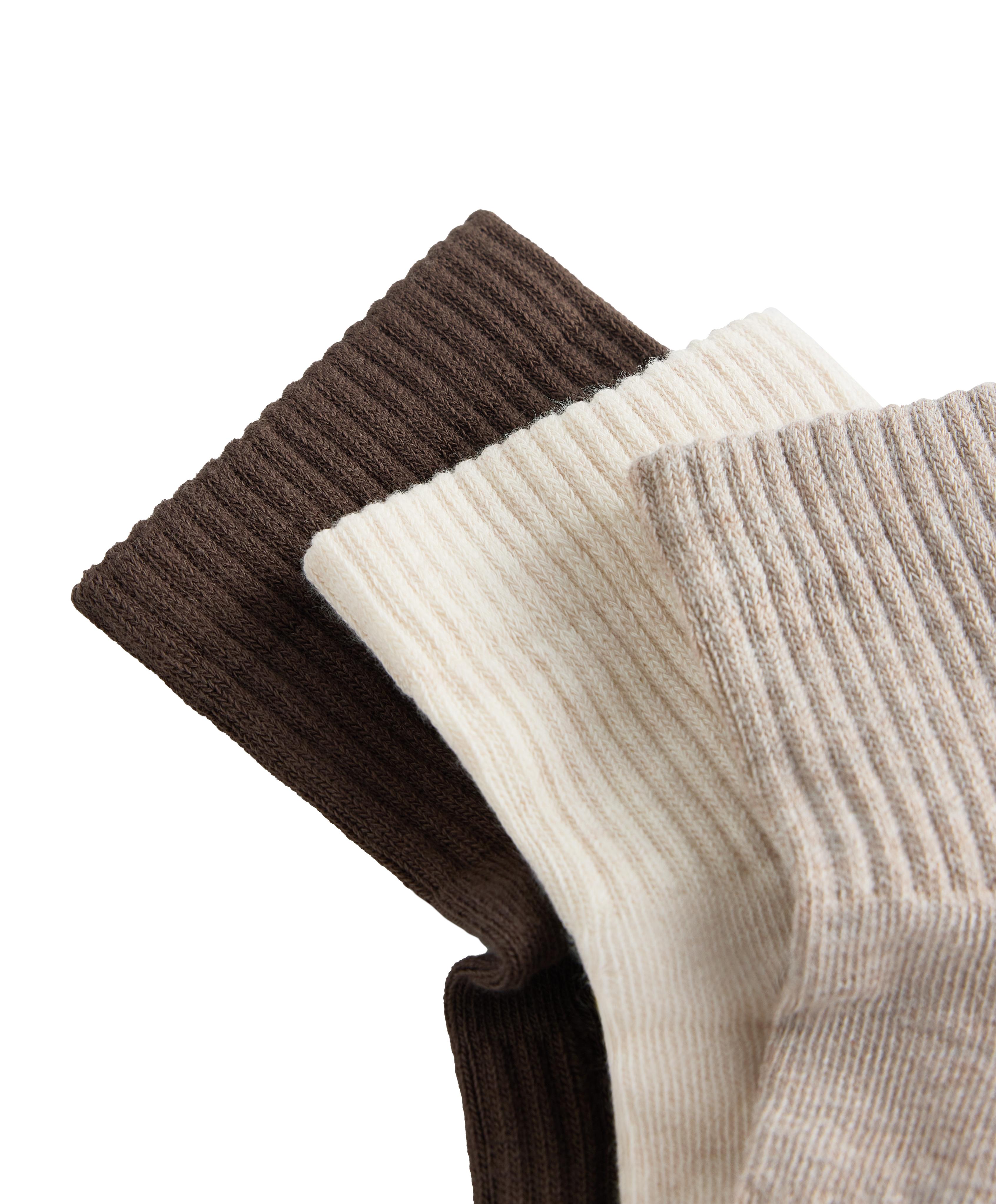 3 pairs of quarter socks with cotton — TAN MELANGE