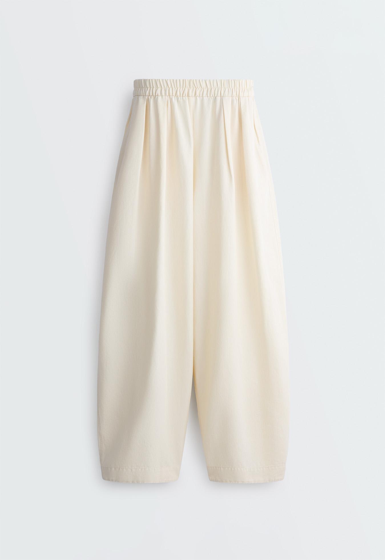 Cotton and 20% linen blend balloon trousers — ECRU