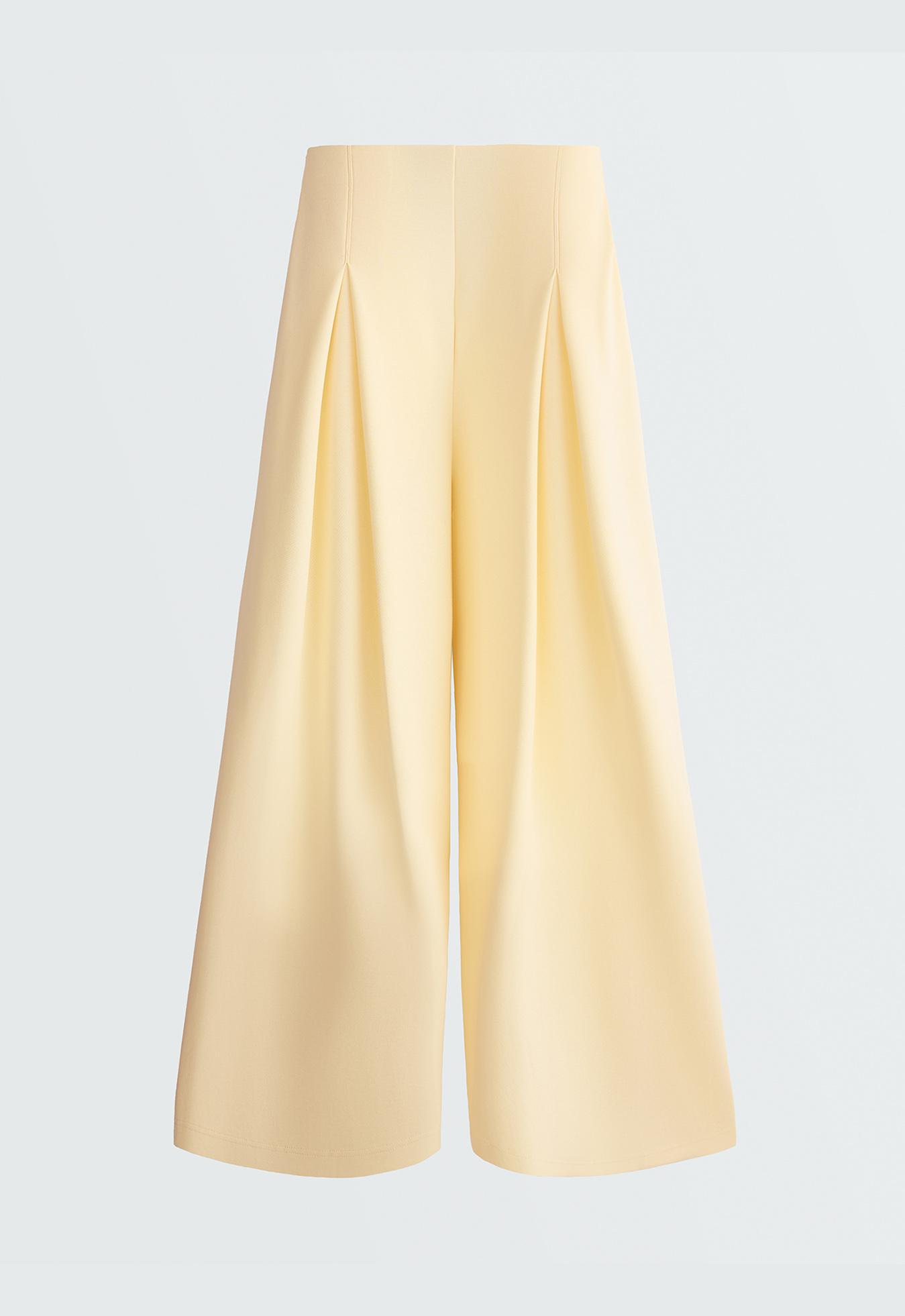 Wide-leg pique trousers with cotton — PALE YELLOW