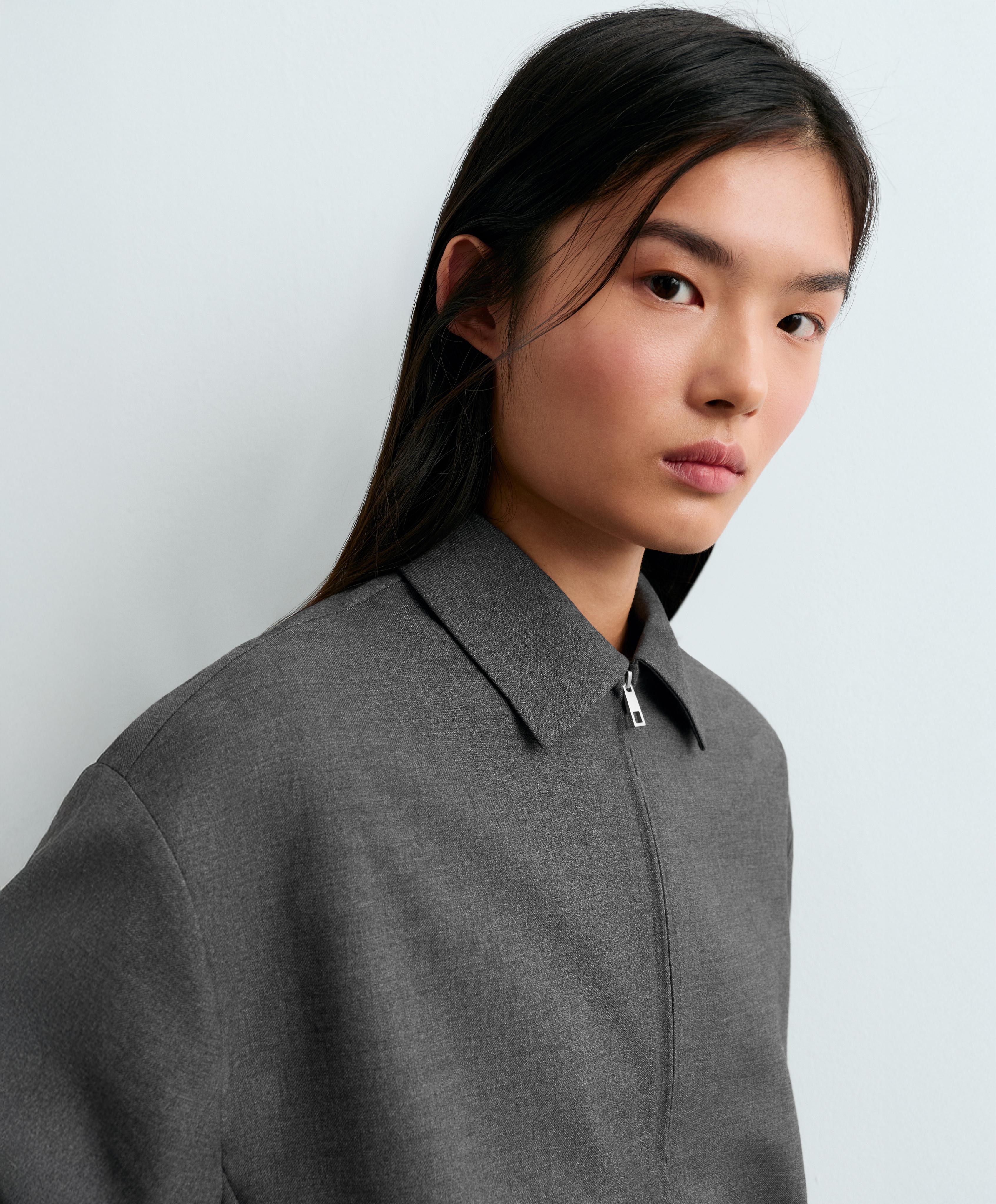 Cropped lapel collar jacket with wool — GREY