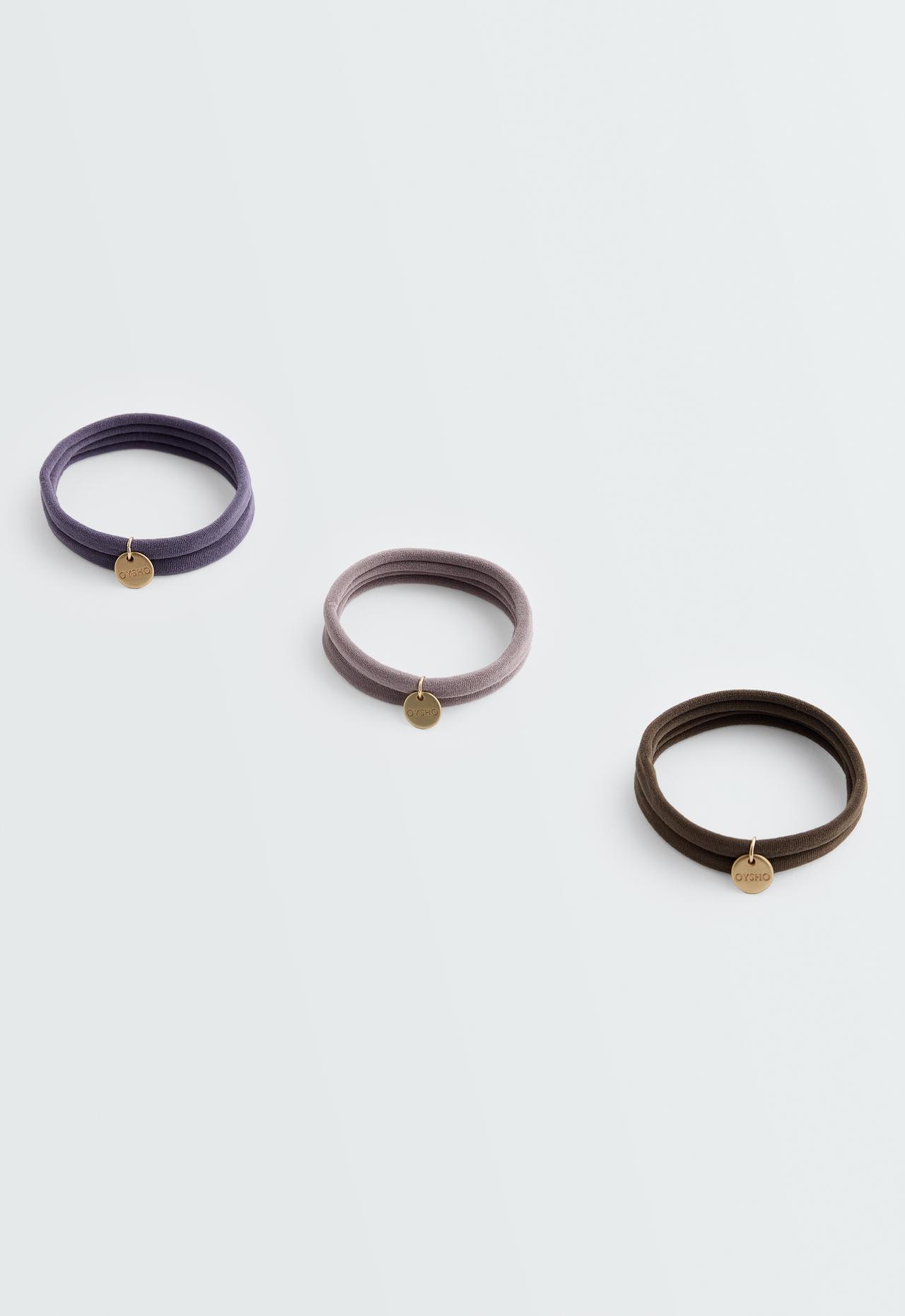 6 Oysho plaque hair ties — MAUVE-MINK