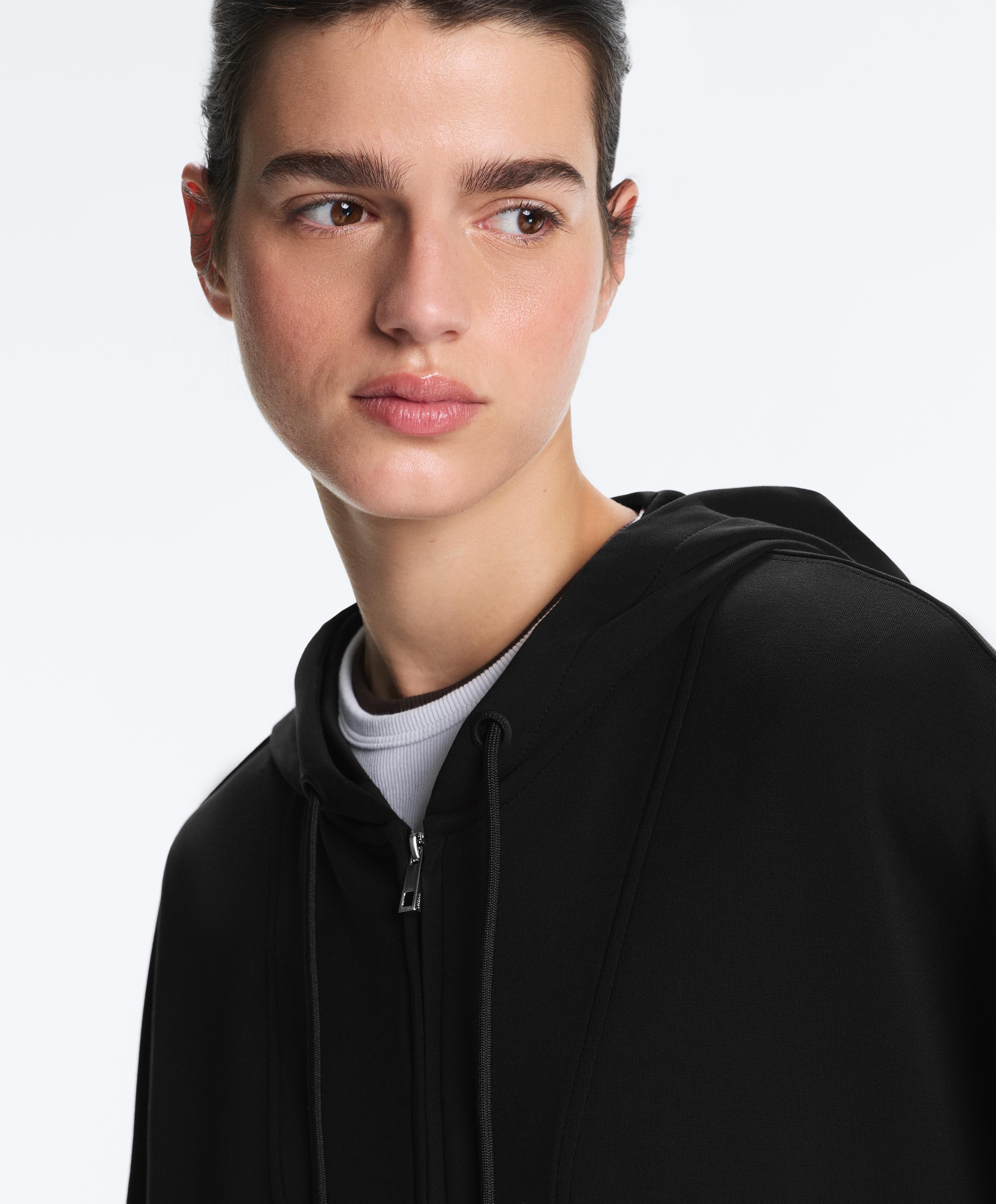 Soft-touch hooded jacket with modal — BLACK