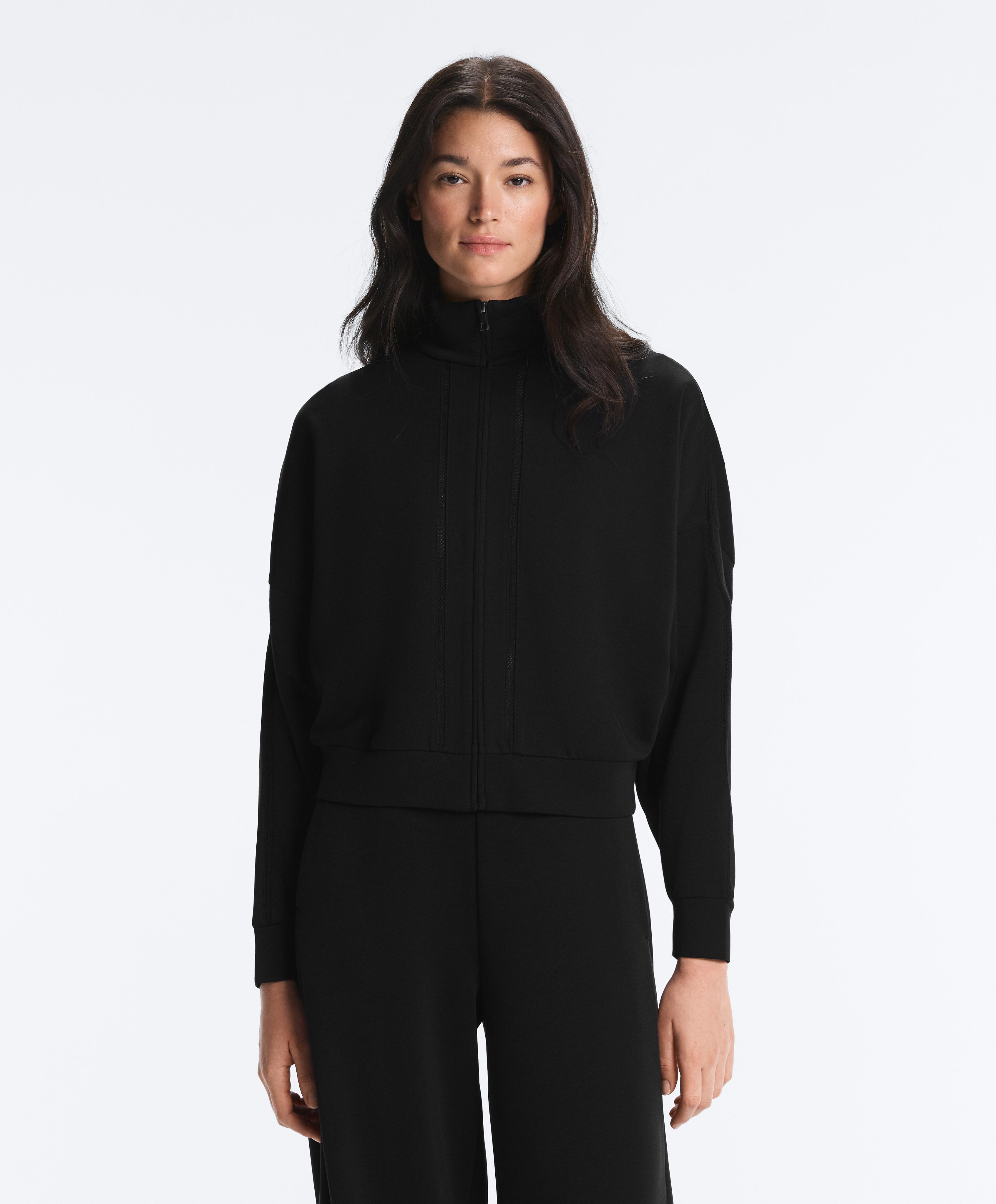Soft-touch modal jacket with hemstitch — BLACK