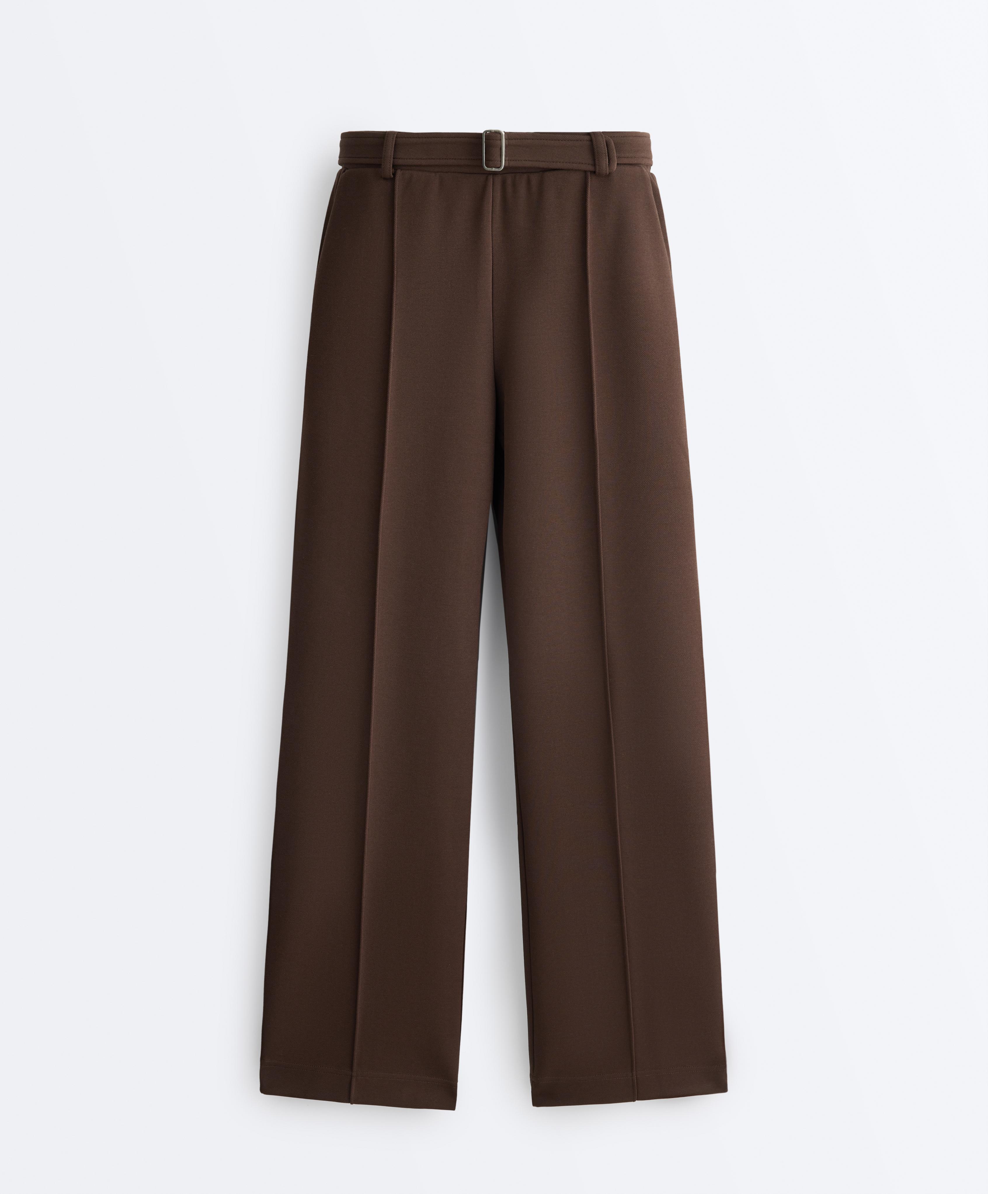 Low-rise slim pique trousers with cotton — DARK BROWN