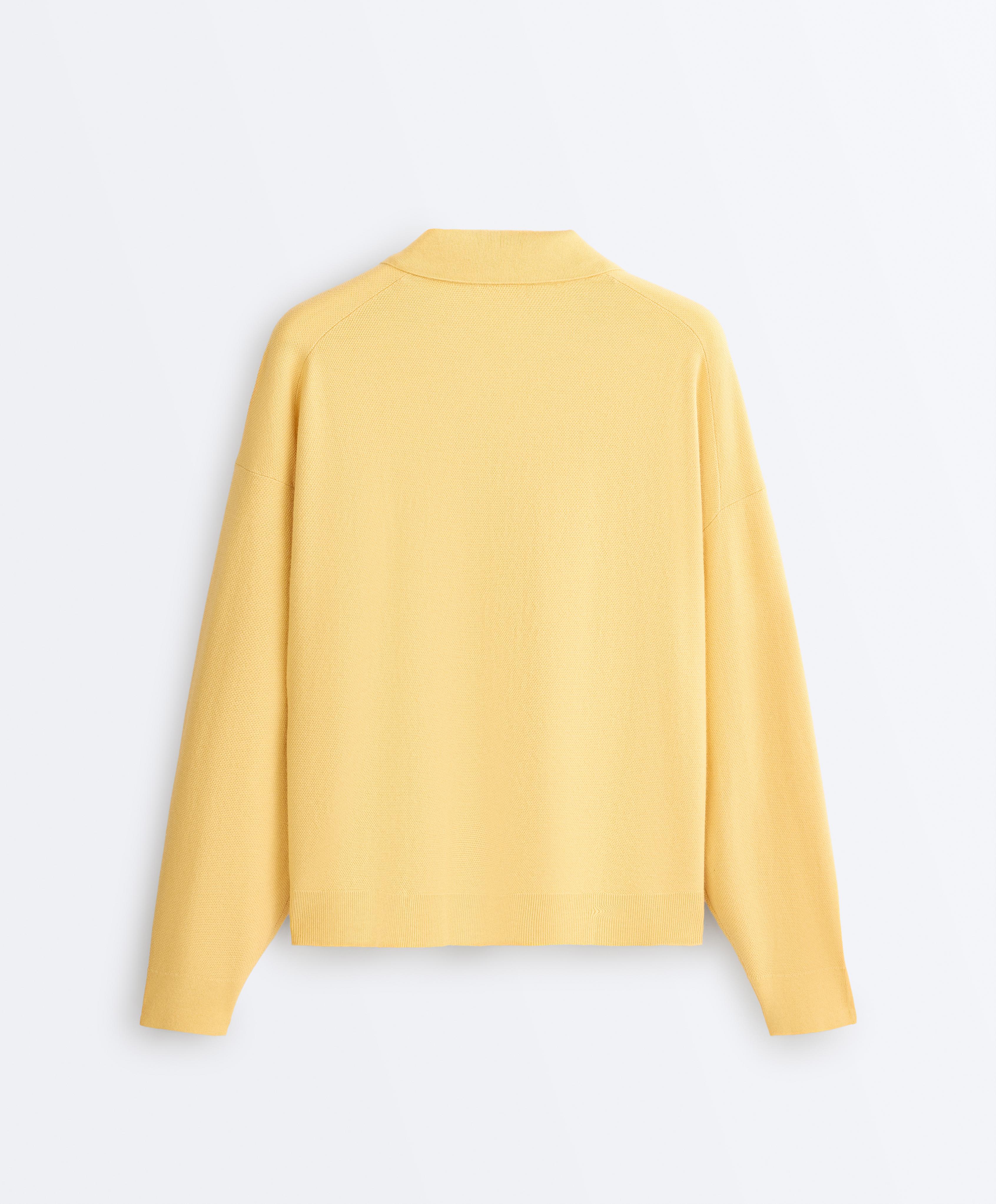 Button-up knit polo shirt — MID-YELLOW
