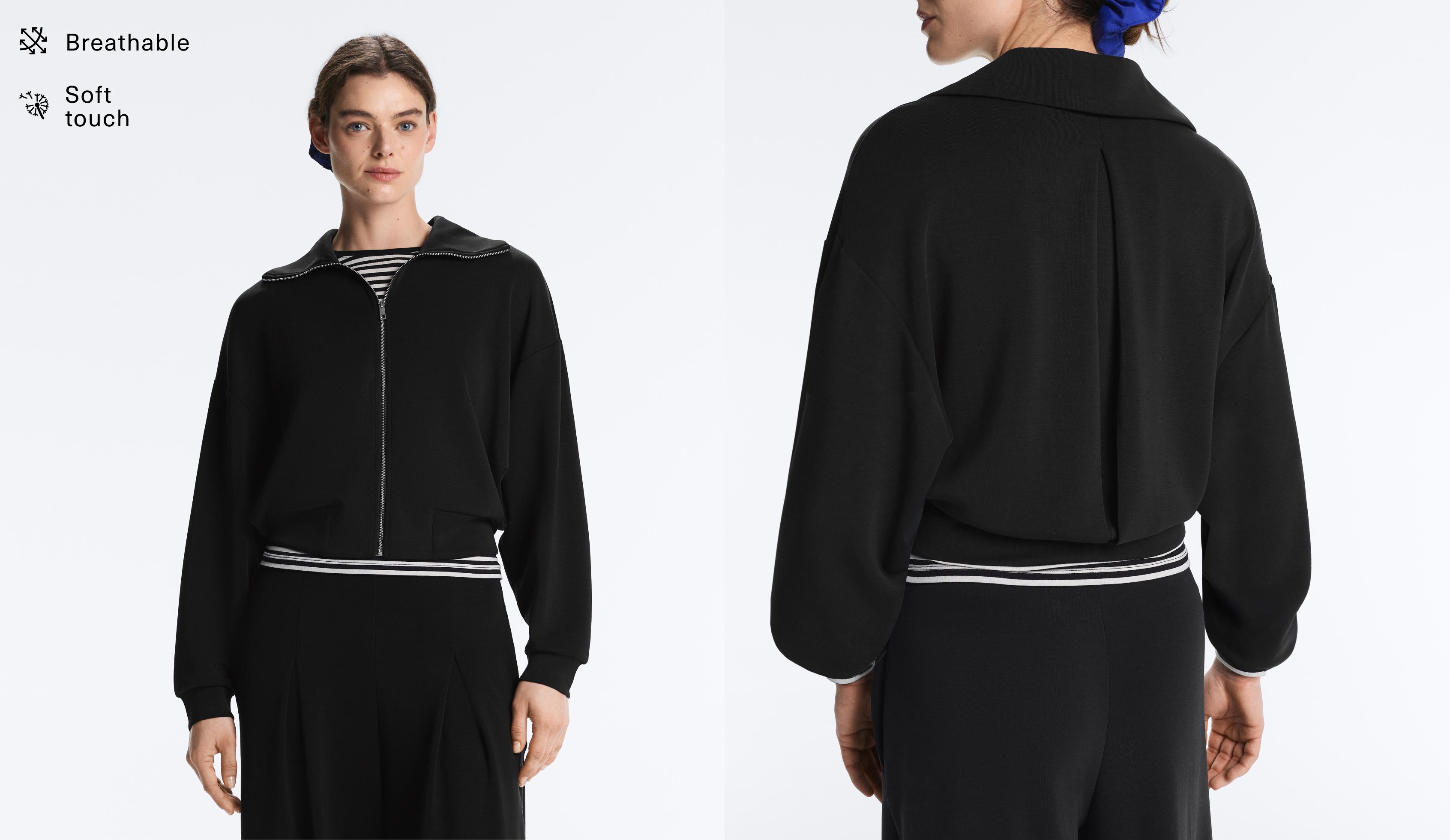 Boxy jacket with soft-touch modal — BLACK