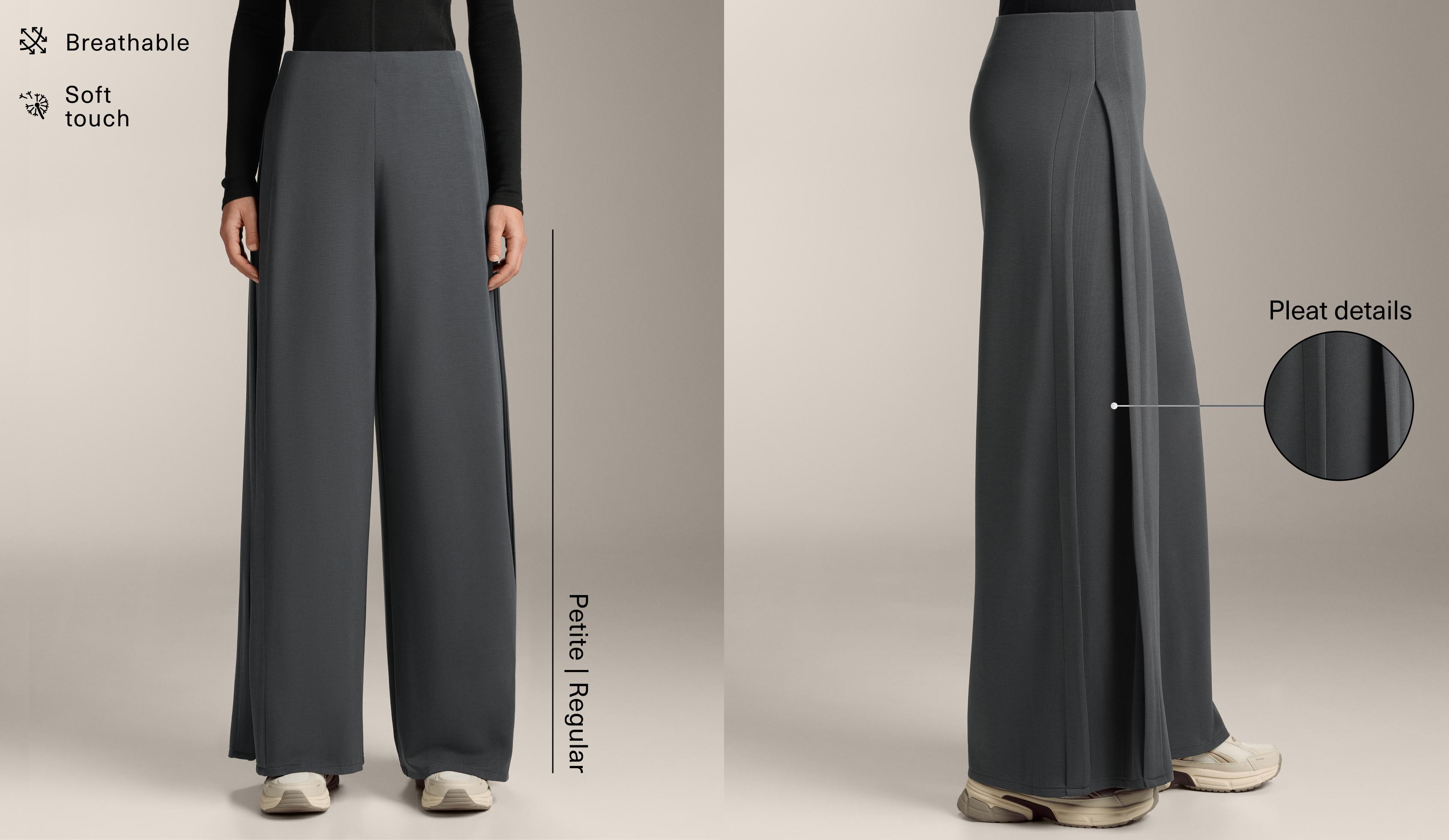 Soft-touch wide-leg trousers with side pleat and modal