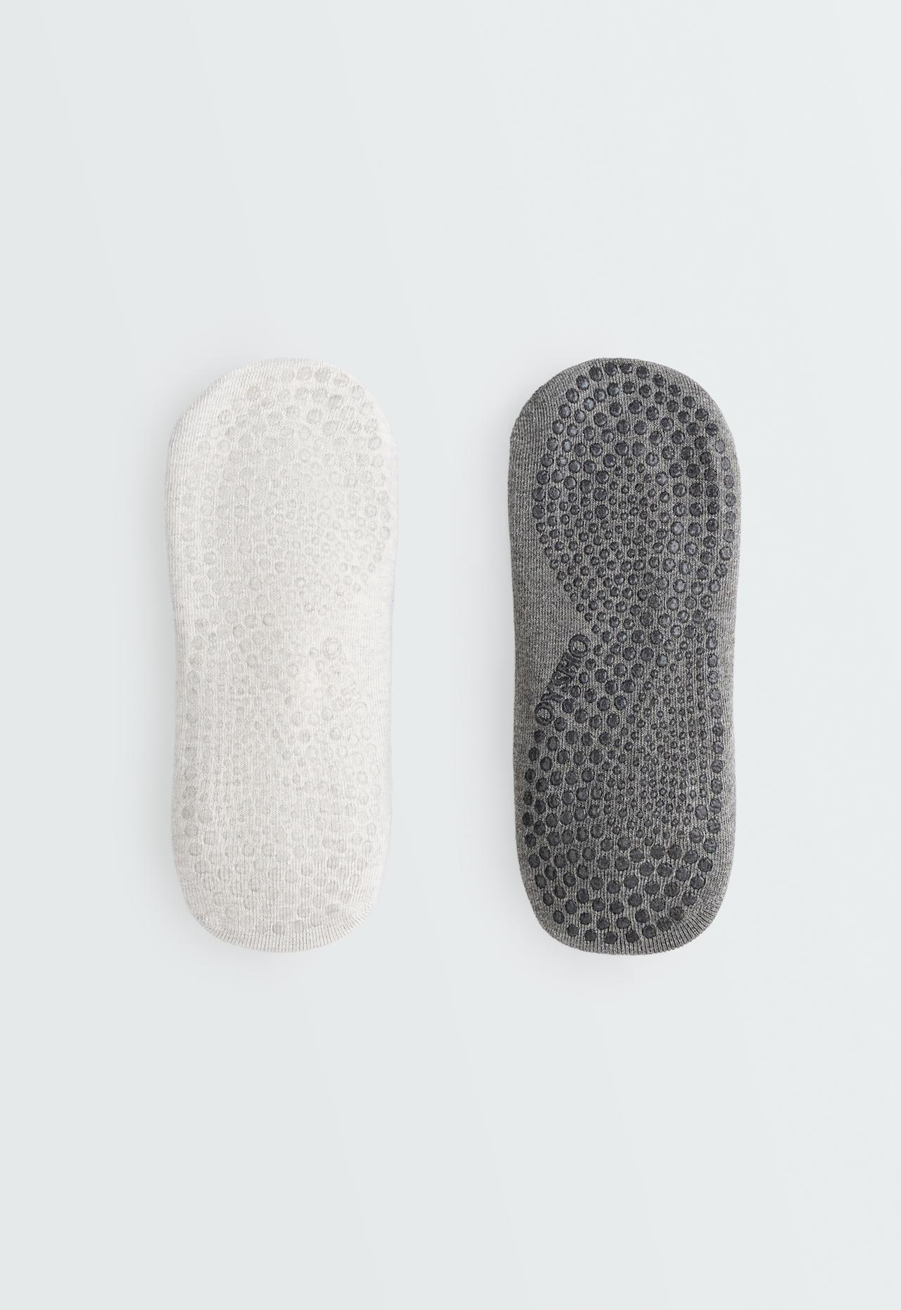 2 pairs of crossover strap cotton blend yoga and Pilates sneaker socks — PALE GREY MELANGE