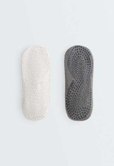 2 pairs of crossover strap cotton blend yoga and Pilates sneaker socks — PALE GREY MELANGE 5
