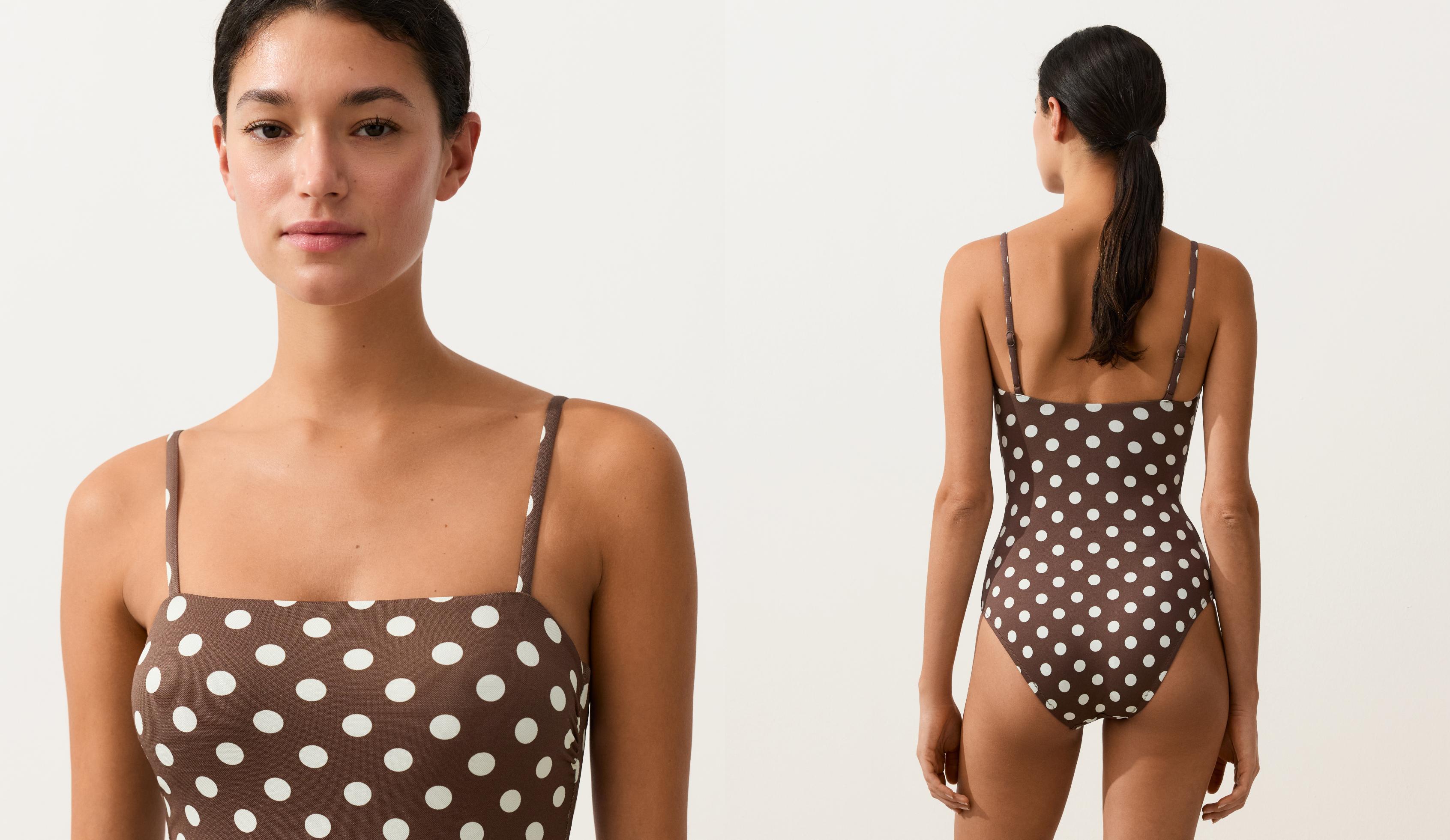 Polka dot piqué bandeau swimsuit