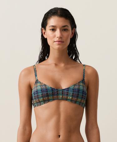 Checked textured bikini top — KHAKI 1